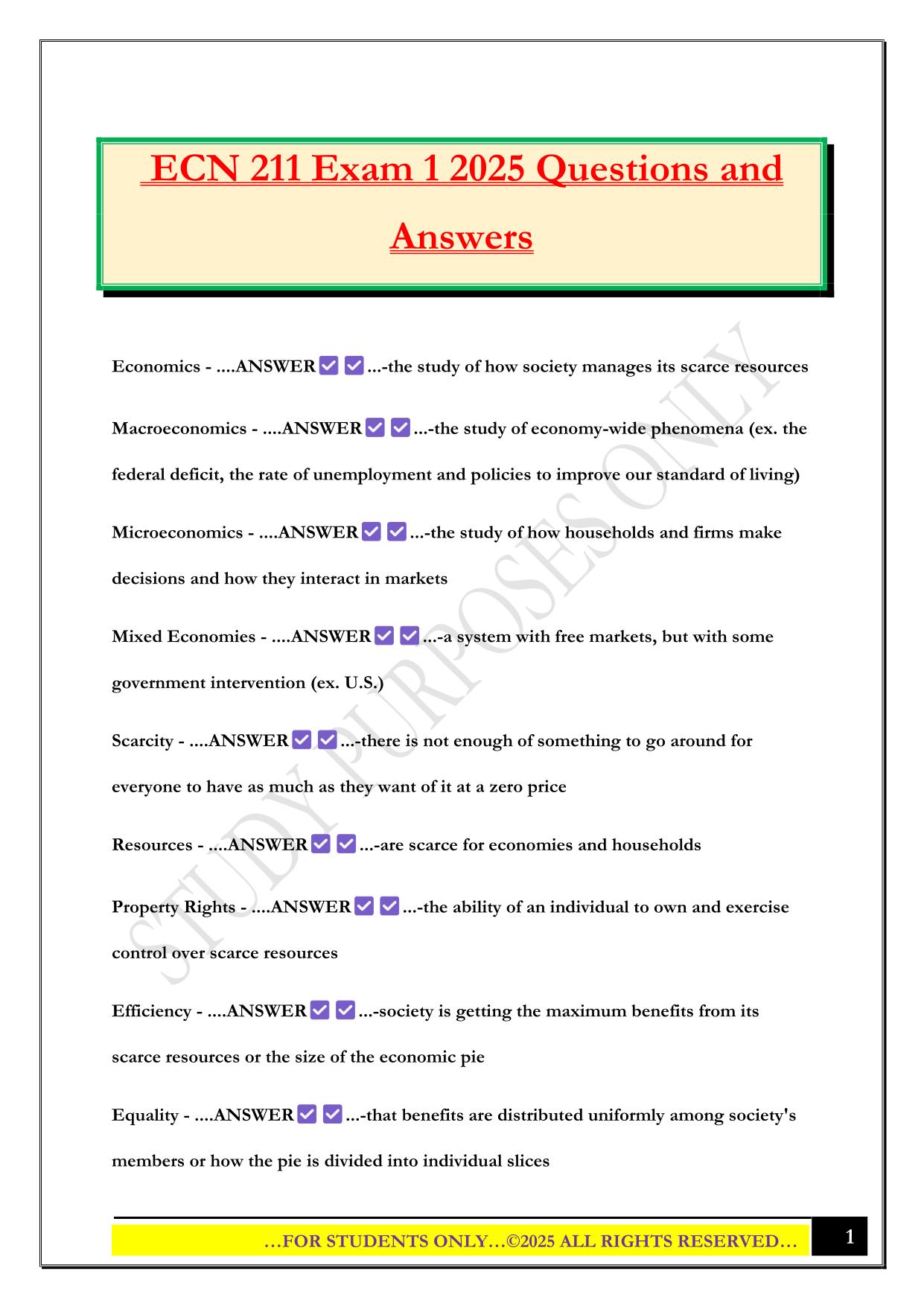 ECN 211 Exam 1 2025 Questions and Answers