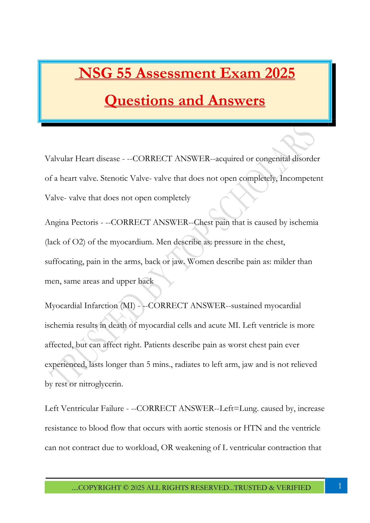 NSG 55 Assessment Exam 2025 Questions and Answers