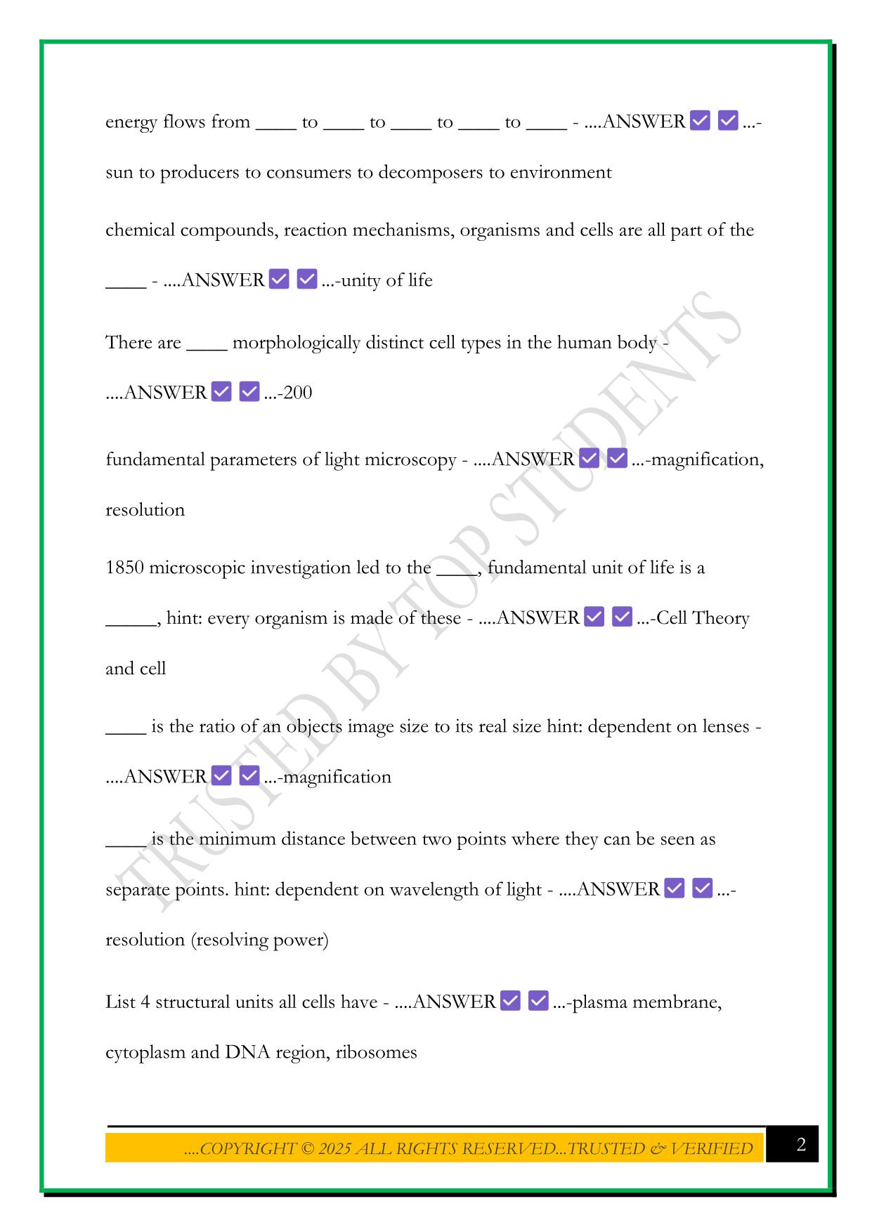 BIO 201 UWGB POTT EXAM 1 2025 QUESTIONS AND ANSWERS