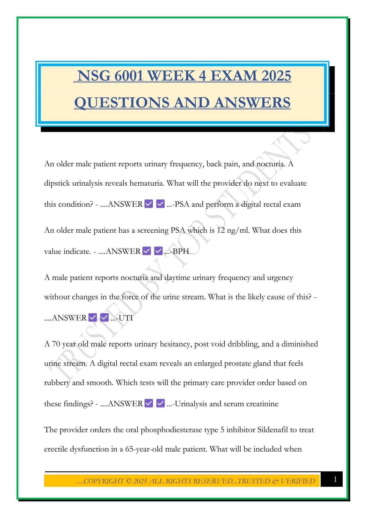 NSG 6001 WEEK 4 EXAM 2025 QUESTIONS AND ANSWERS