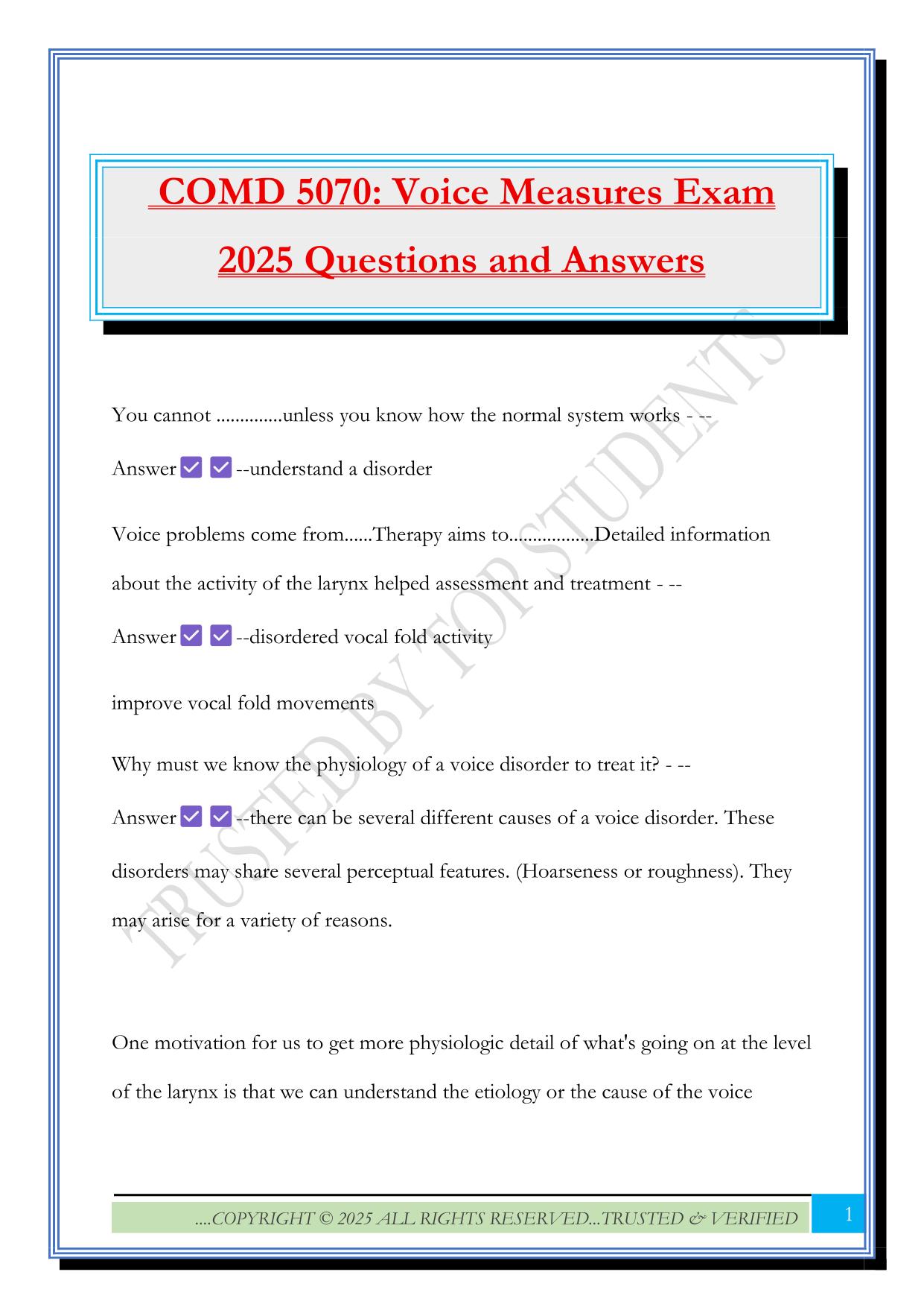 COMD 5070: Voice Measures Exam 2025 Questions and Answers