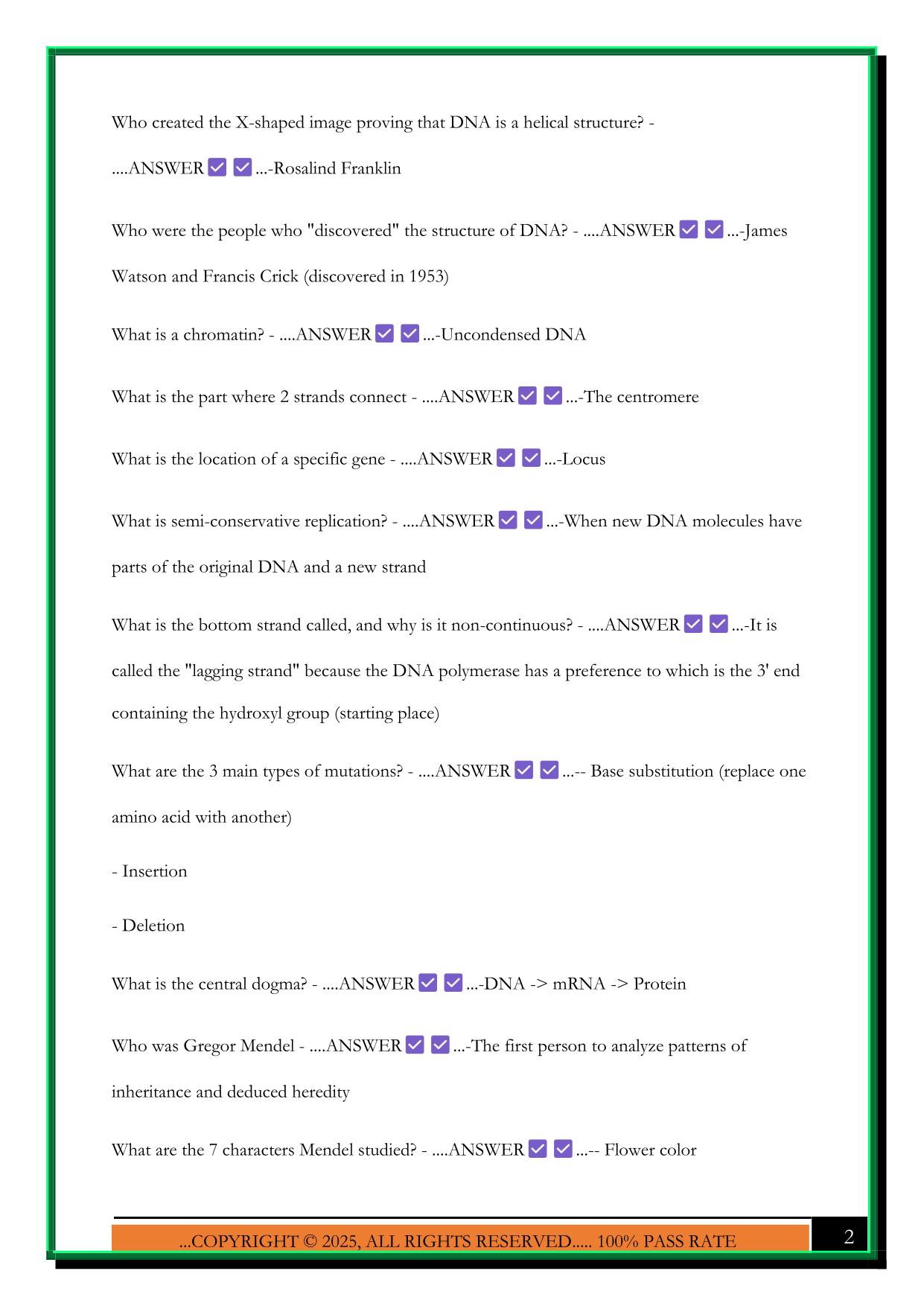 BIO-100 STUDY GUIDE EXAM 4 2025 QUESTIONS AND ANSWERS