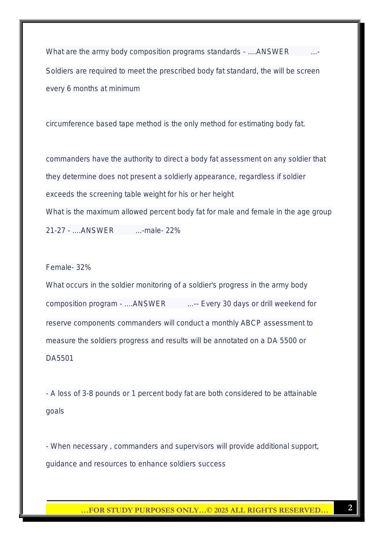 Army Board Questions-Army Body Composition Program Exam 2025 Questions and Answers