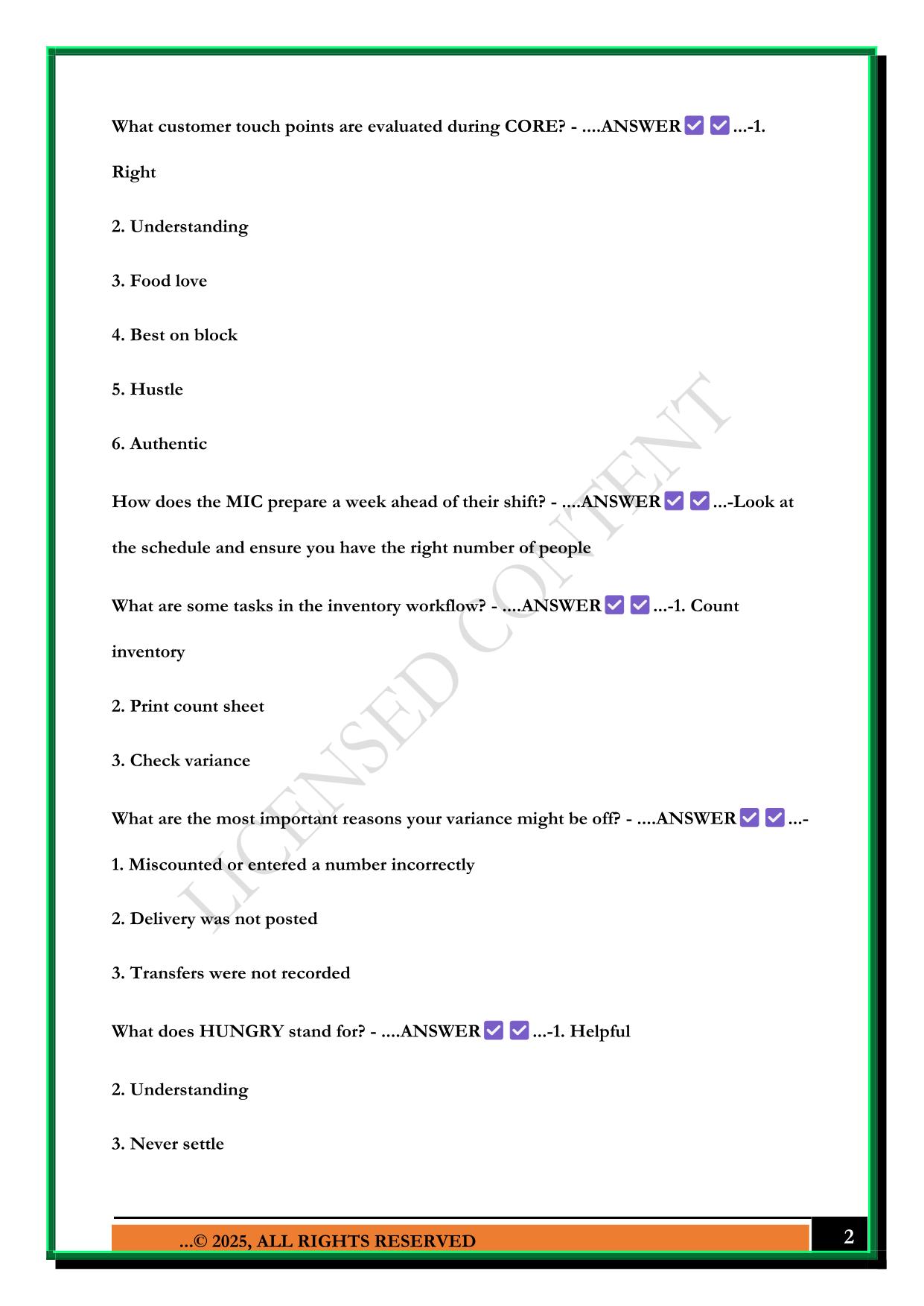 TACO BELL SHIFT LEAD TEST 2025 QUESTIONS AND ANSWERS