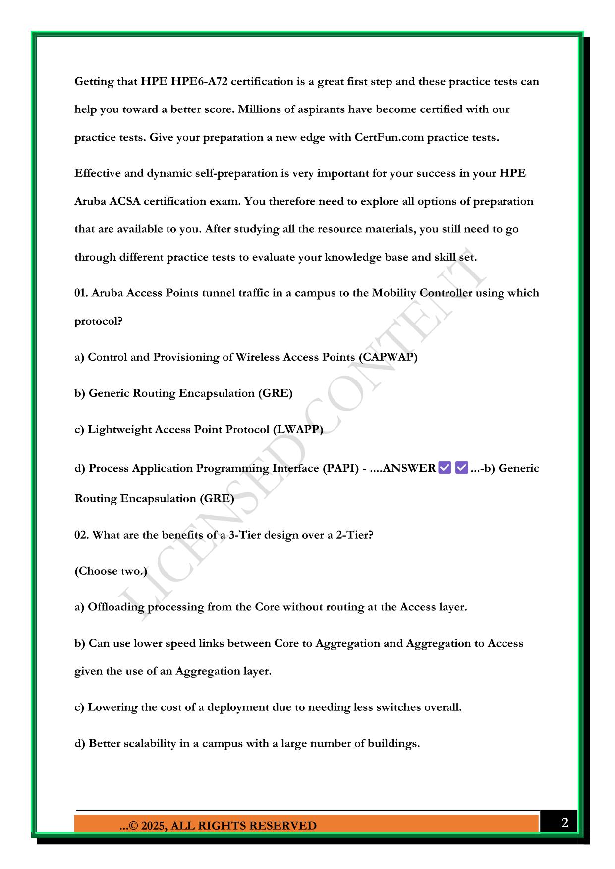 HPE6-A72: ARUBA CERTIFIED SWITCHING ASSOCIATE CERTIFICATION EXAM 2025 QUESTIONS AND ANSWERS