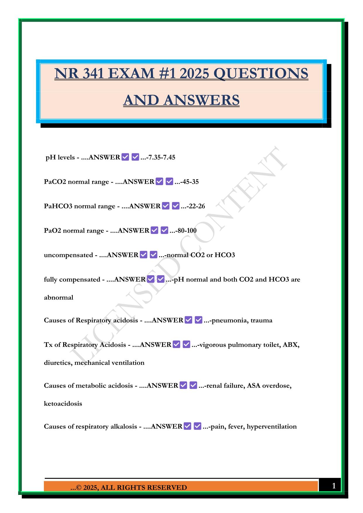 NR 341 EXAM #1 2025 QUESTIONS AND ANSWERS