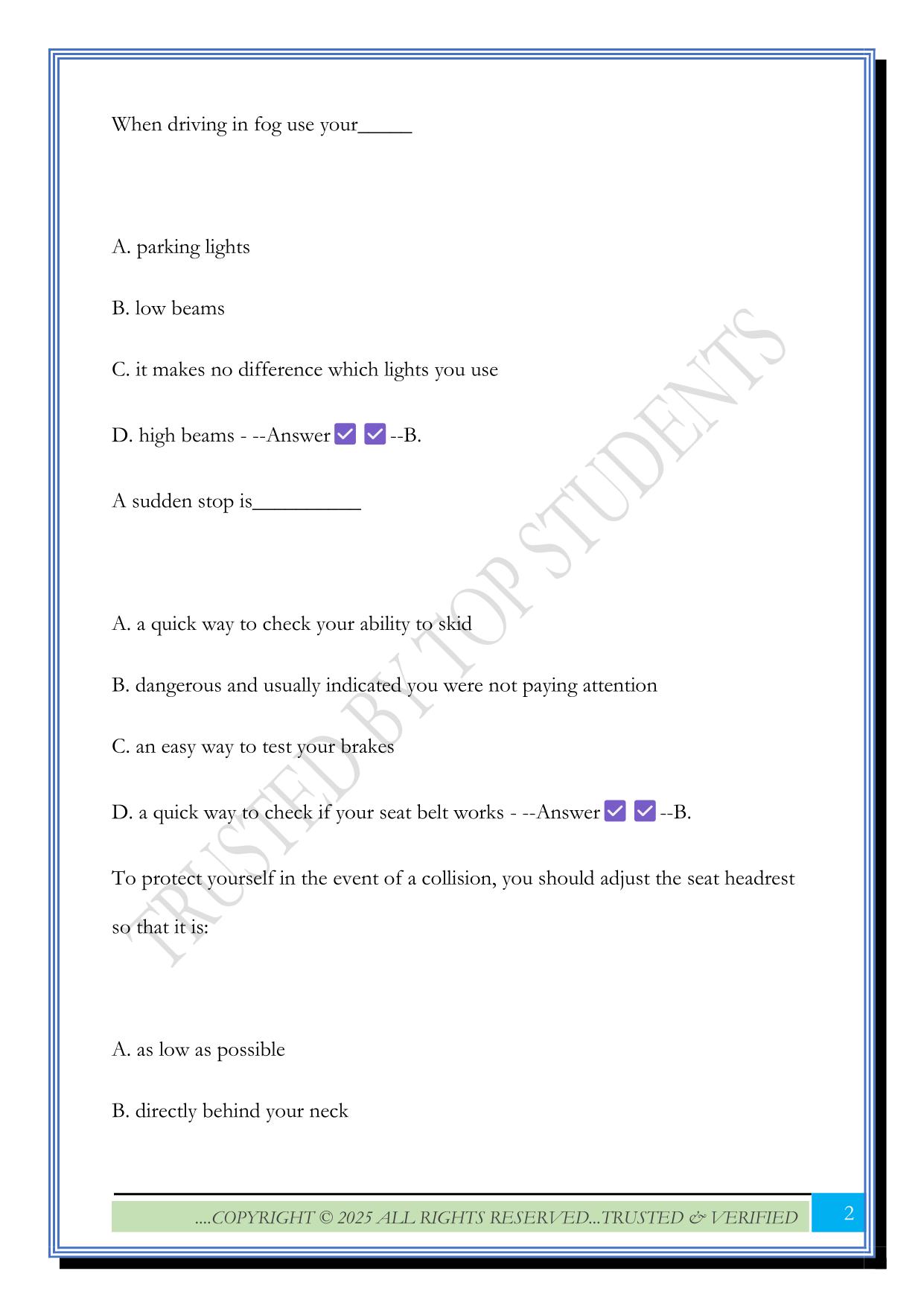 Drivers Ed Knowledge Exam 2025 Questions and Answers