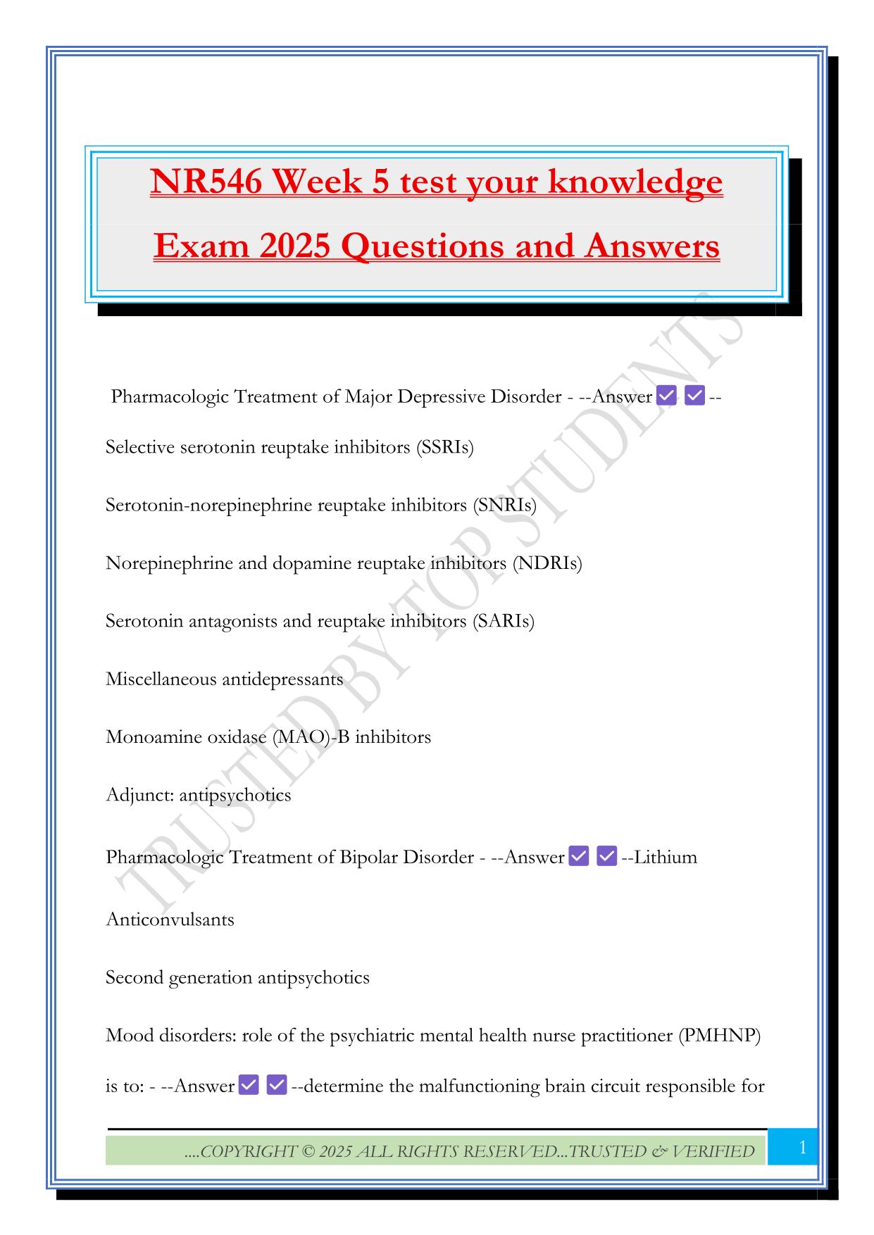 NR546 Week 5 test your knowledge Exam 2025 Questions and Answers