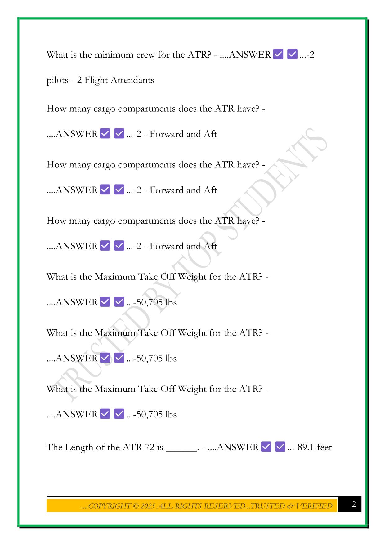 SILVER AIRWAYS ATR 72 SYSTEMS EXAM STUDY GUIDE 2025 QUESTIONS AND ANSWERS