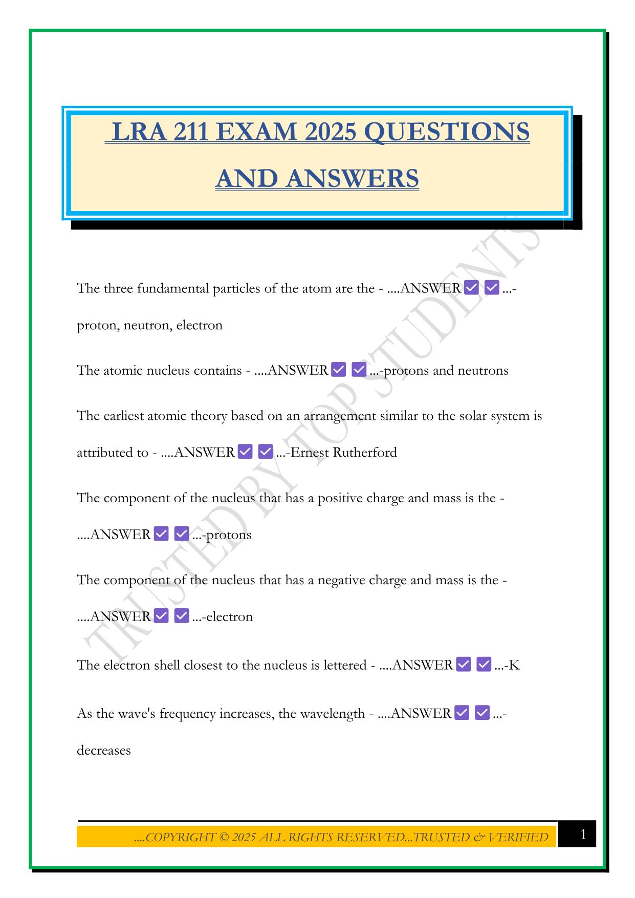 LRA 211 EXAM 2025 QUESTIONS AND ANSWERS