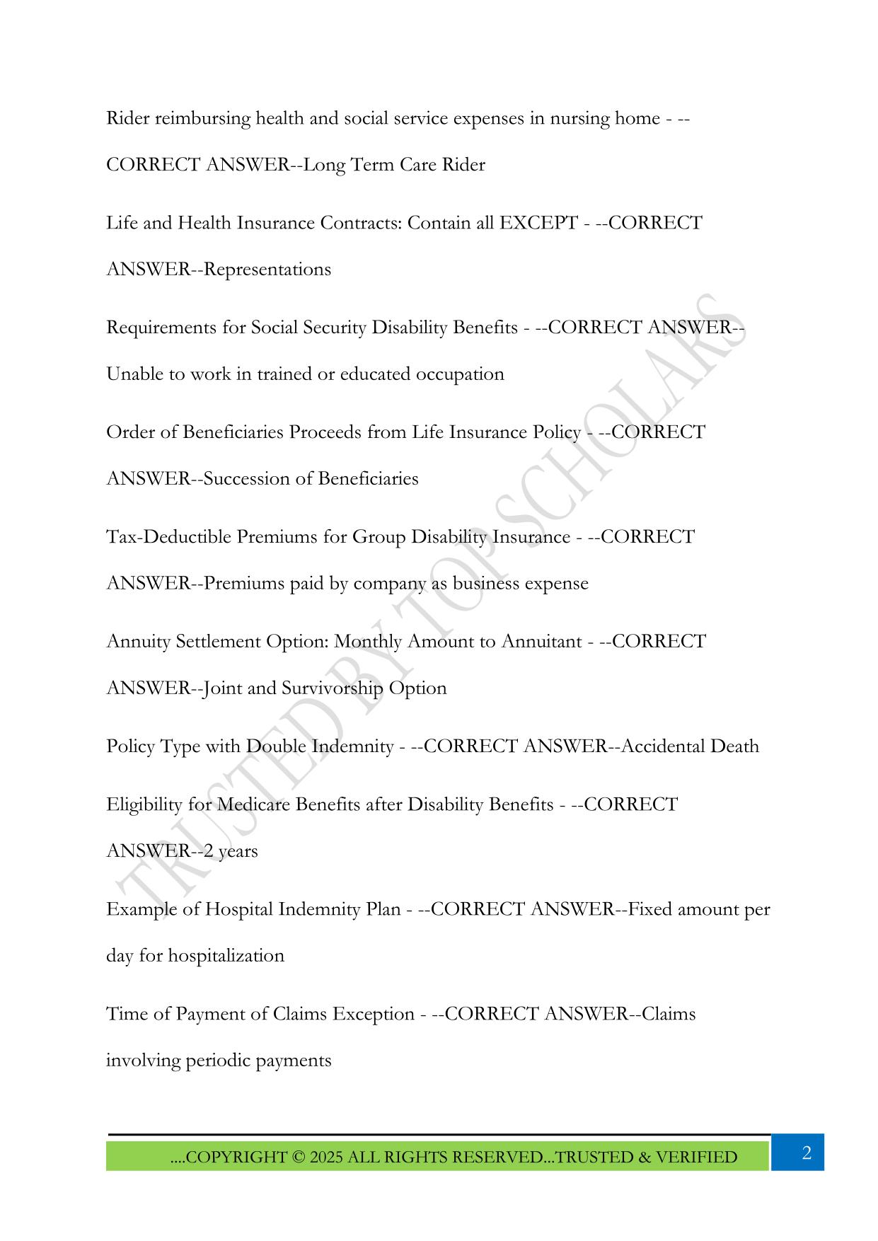 CA PSI-LIFE, ACCIDENT, AND HEALTH OR SICKNESS PRACTICE EXAM 2025 QUESTIONS AND ANSWERS