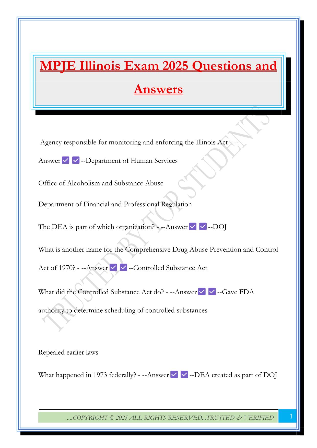MPJE Illinois Exam 2025 Questions and Answers