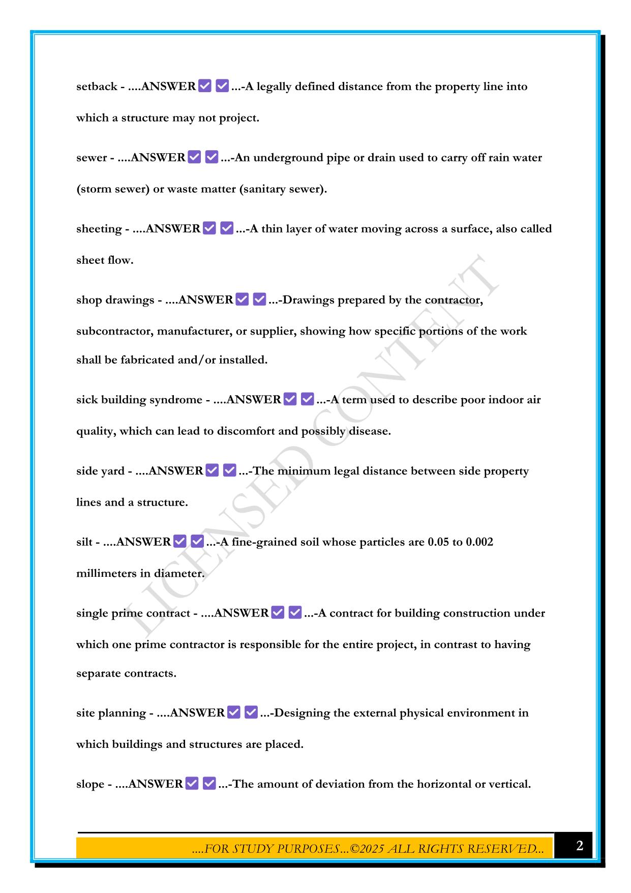 ARE 5.0 PROGRAMMING & ANALYSIS - BRIGHTWOOD GLOSSARY (S-Z) EXAM 2025 QUESTIONS AND ANSWERS