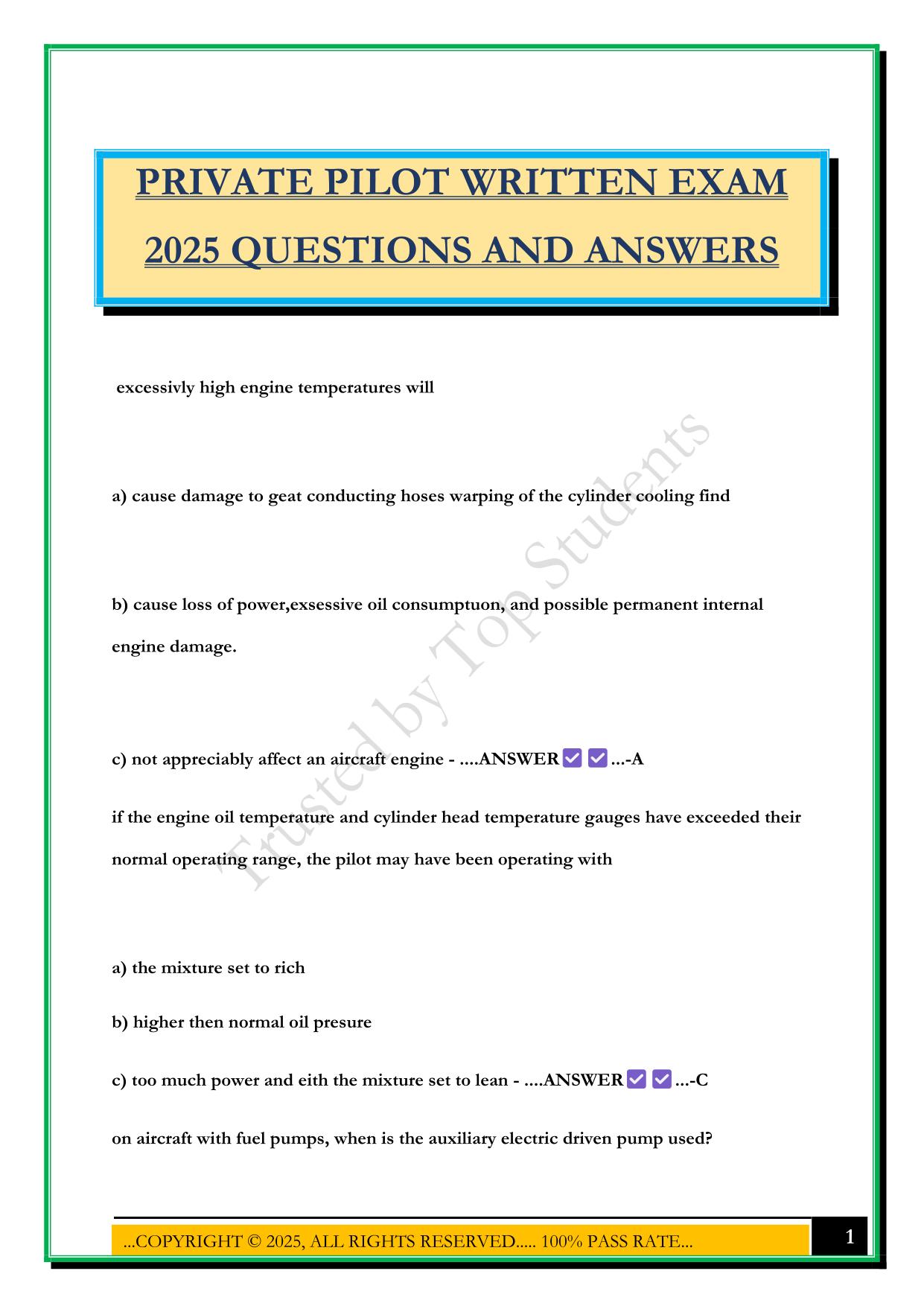PRIVATE PILOT WRITTEN EXAM 2025 QUESTIONS AND ANSWERS