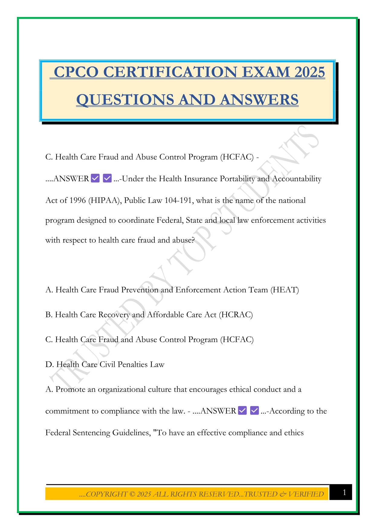 CPCO CERTIFICATION EXAM 2025 QUESTIONS AND ANSWERS