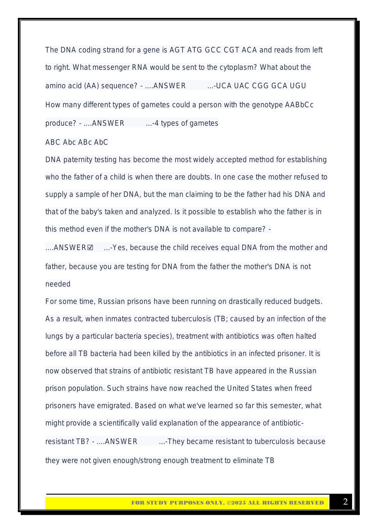 BIO 100 - EXAM 2 2025 QUESTIONS AND ANSWERS
