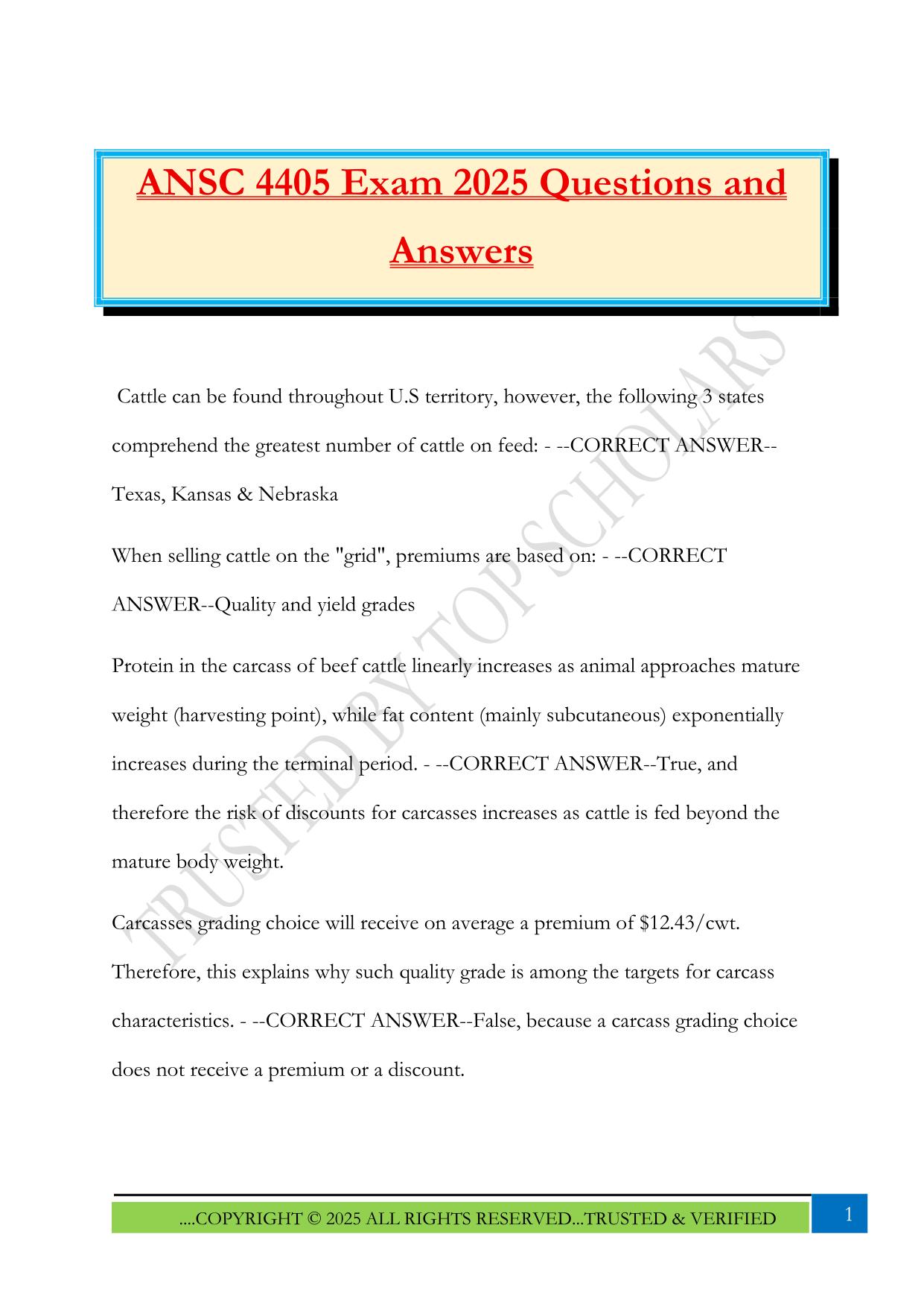 ANSC 4405 Exam 2025 Questions and Answers