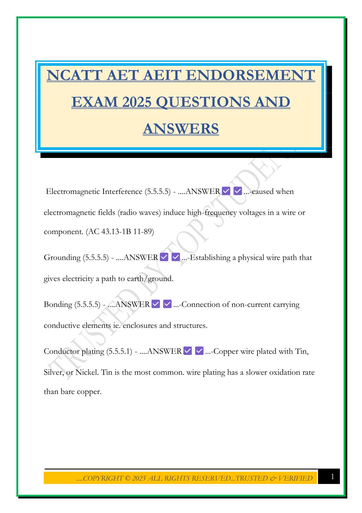 NCATT AET AEIT ENDORSEMENT EXAM 2025 QUESTIONS AND ANSWERS