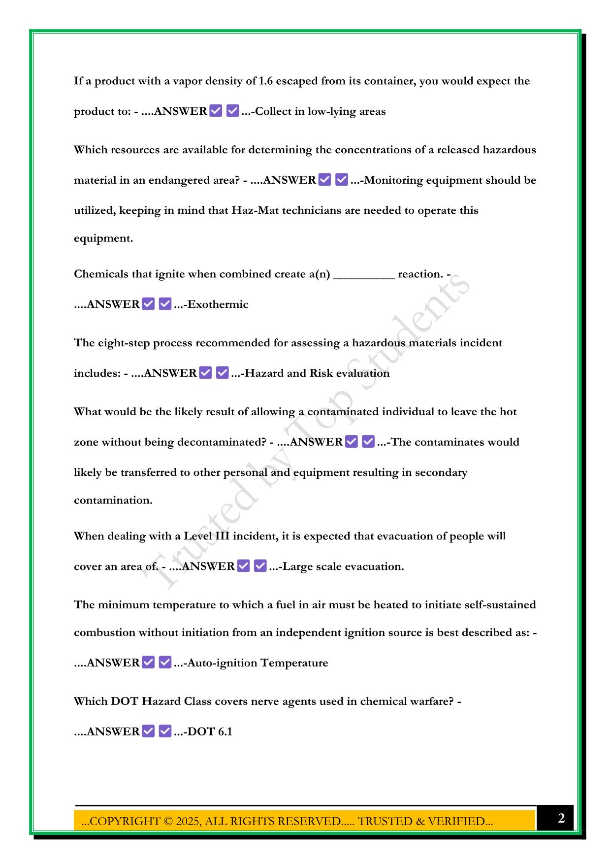 HAZMAT OPERATIONS TEST 2025 QUESTIONS AND ANSWERS