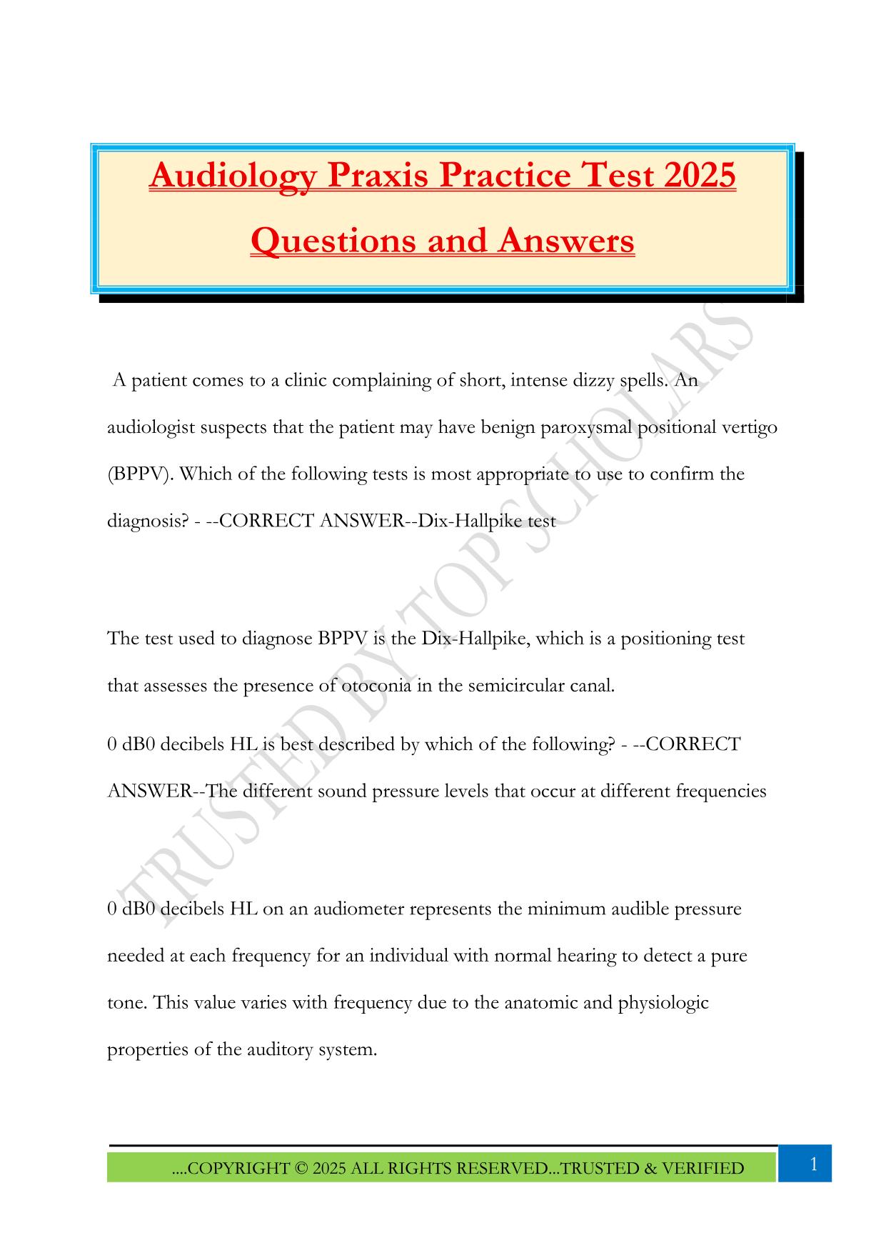 Audiology Praxis Fall 2025 Bundled Exams Questions and Answers |100% Pass Verified and Updated