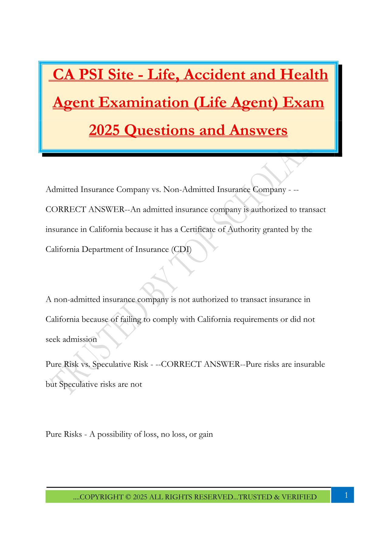 California Life and Health Fall 2025 Bundled Exams Questions and Answers |100% Pass Verified and Updated