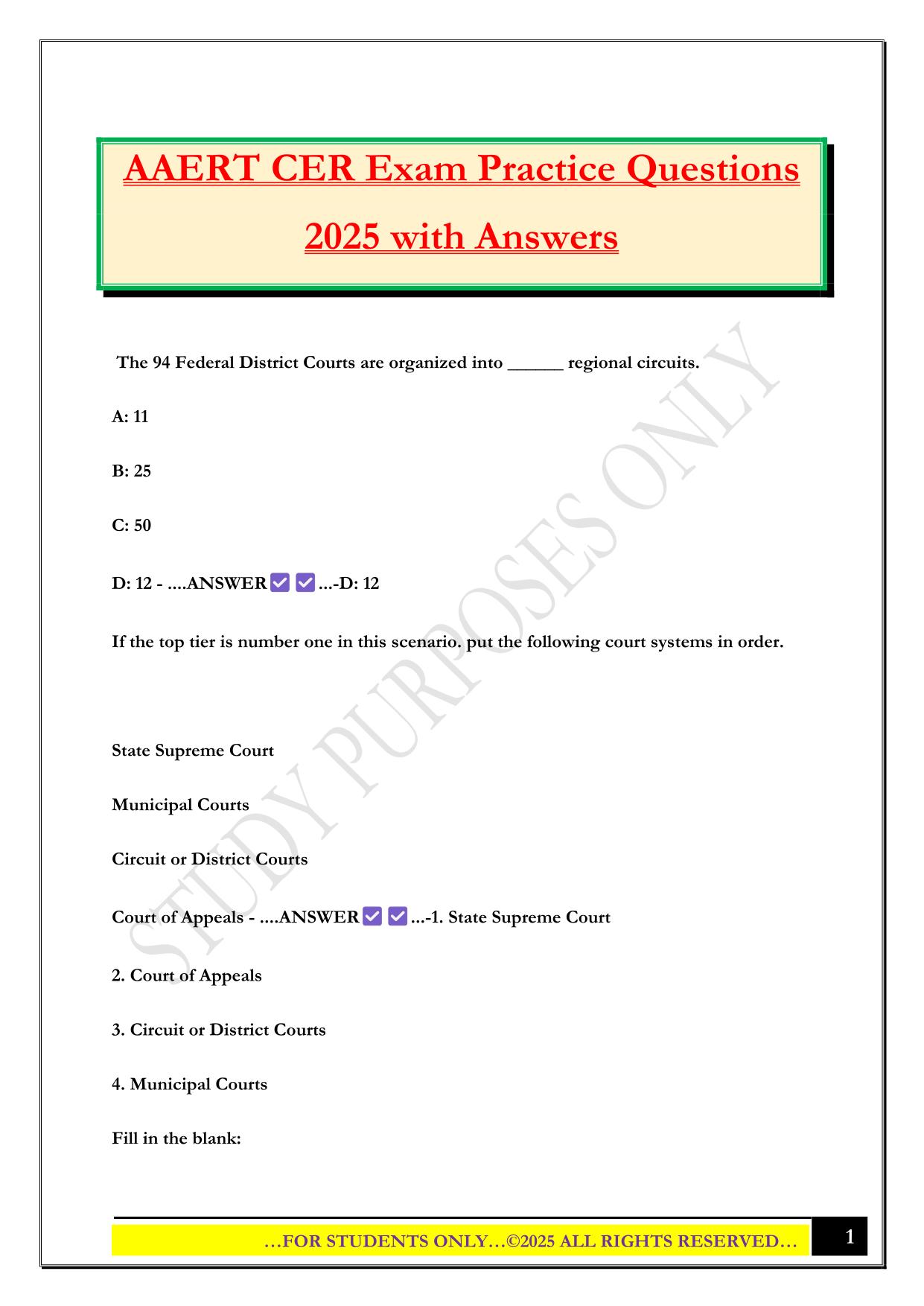 AAERT CER Exam Practice Questions 2025 with Answers