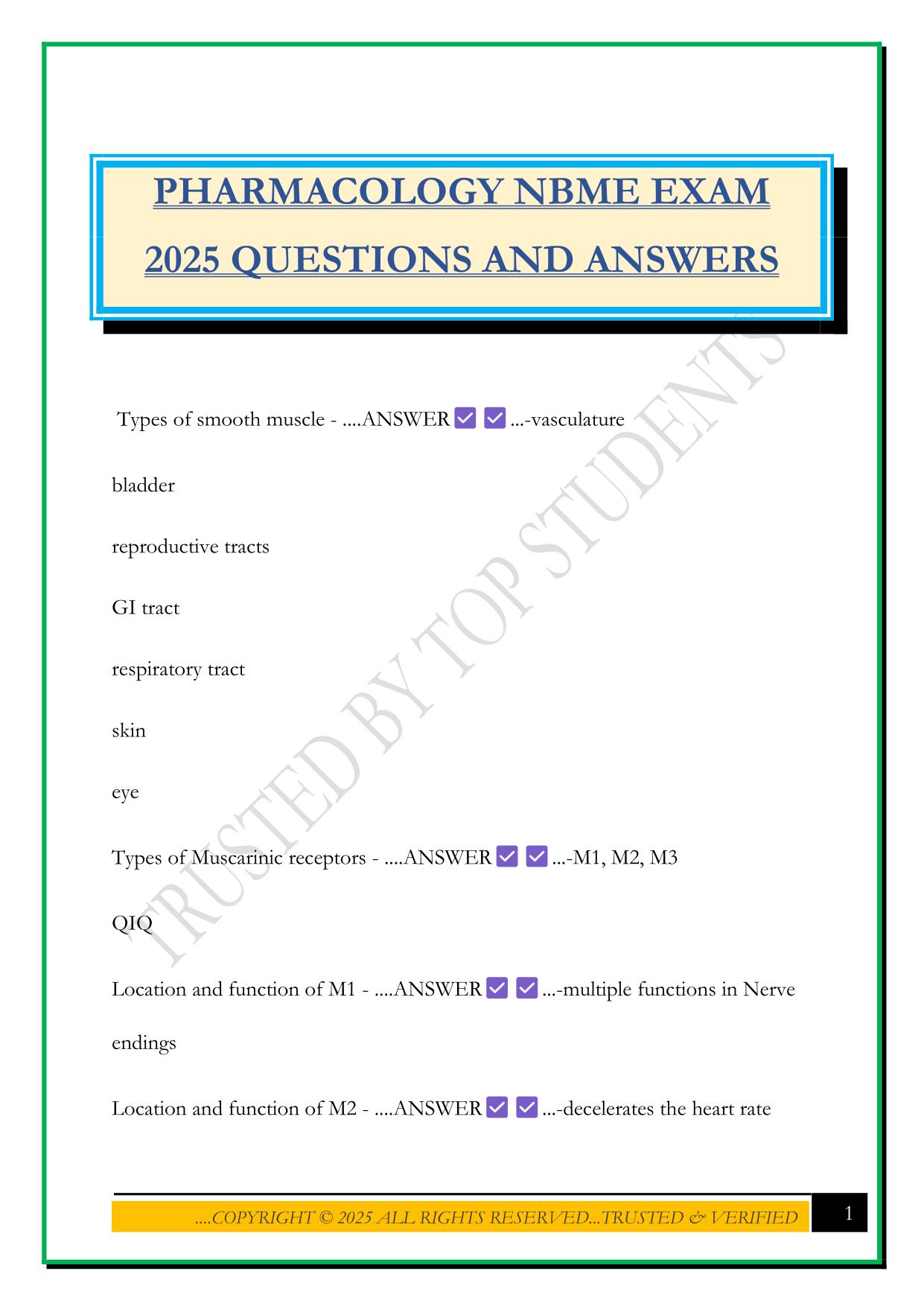 PHARMACOLOGY NBME EXAM 2025 QUESTIONS AND ANSWERS