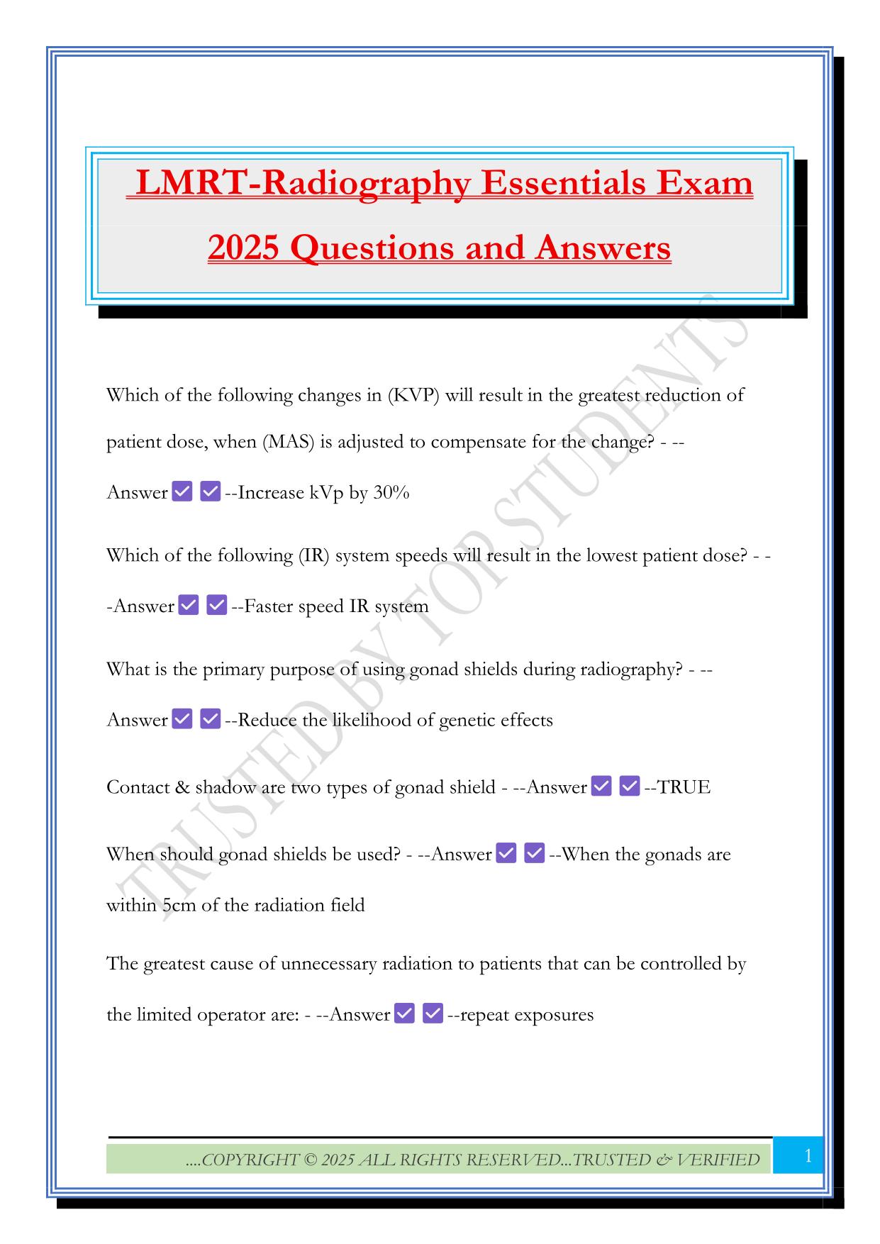 LMRT-Radiography Essentials Exam 2025 Questions and Answers