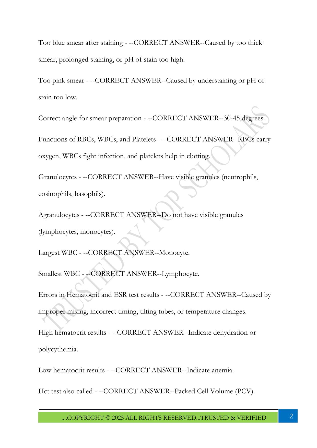 CSMLS Hematology Complete Review 2025 Questions and Answers