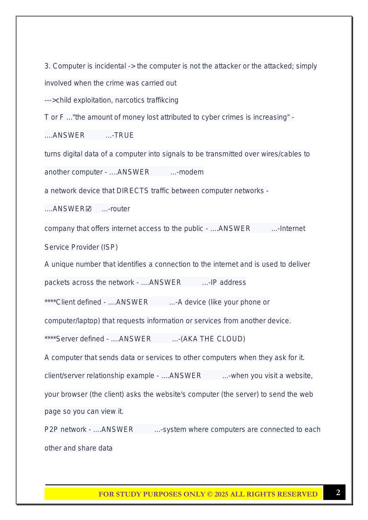 Cyber Crimes Investigations Exam 2025 Questions and Answers