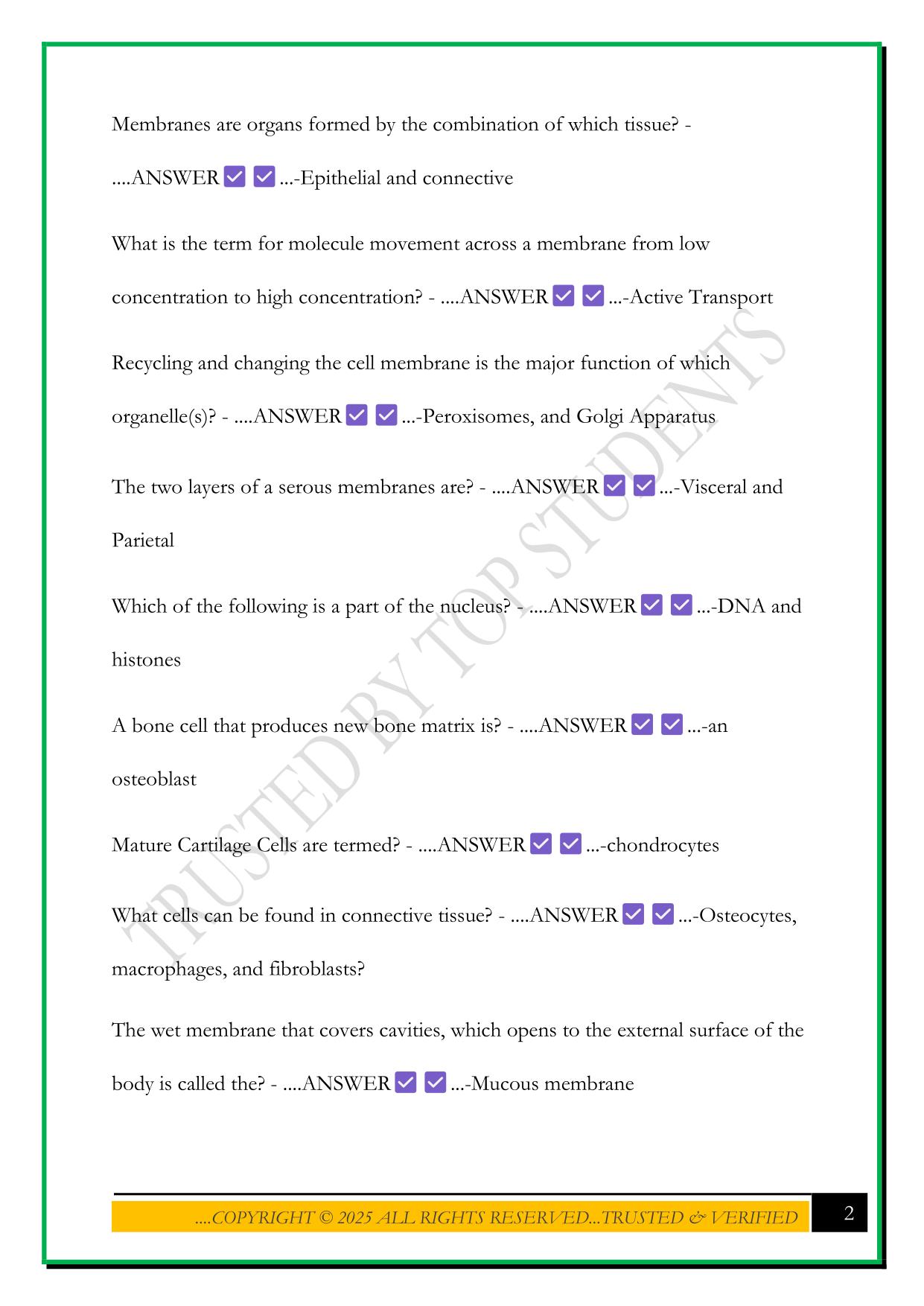 IUPUI ANATOMY FINAL EXAM 2025 QUESTIONS AND ANSWERS