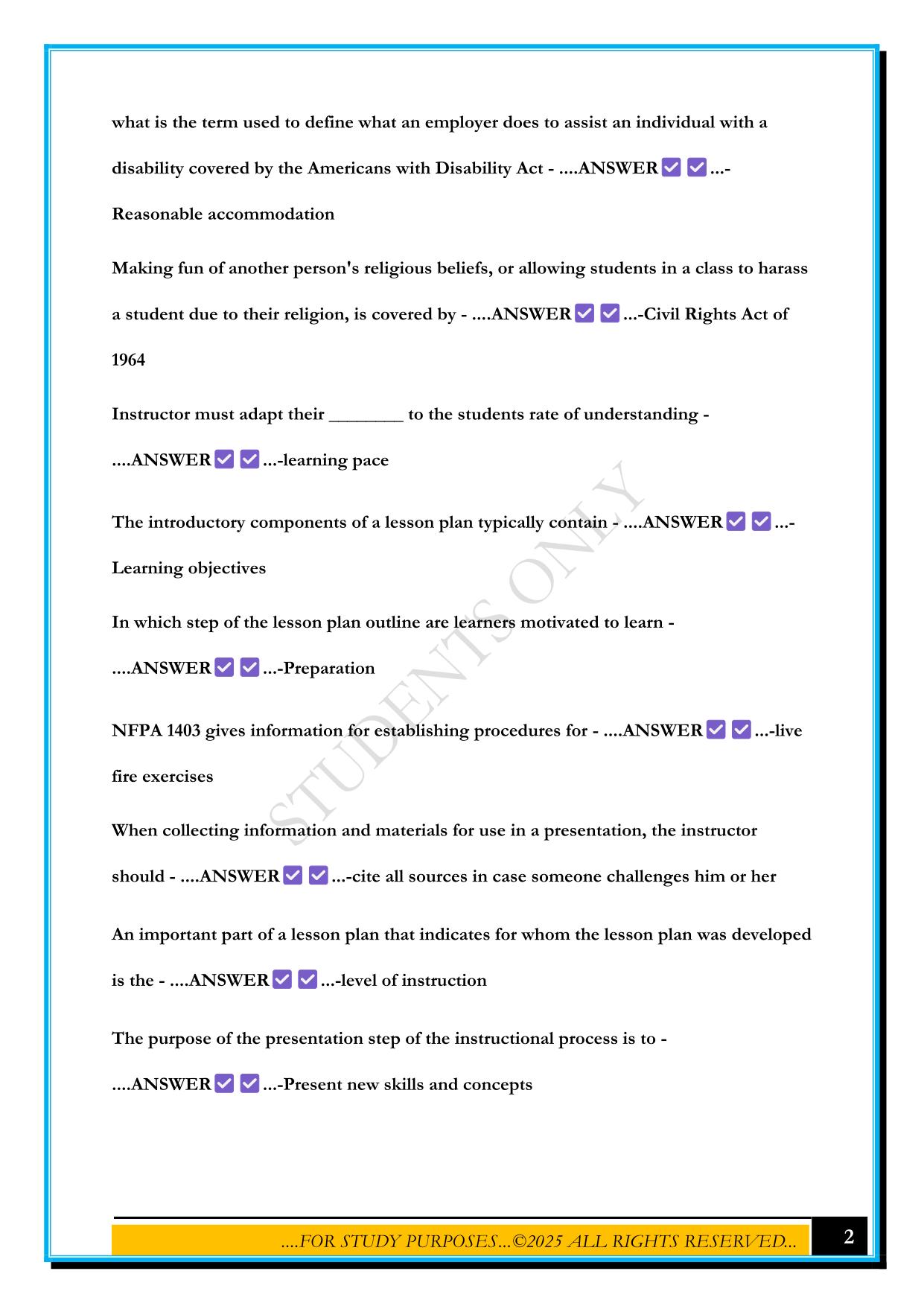 FIRE INSTRUCTOR 1 FINAL EXAM 2025 QUESTIONS AND ANSWERS