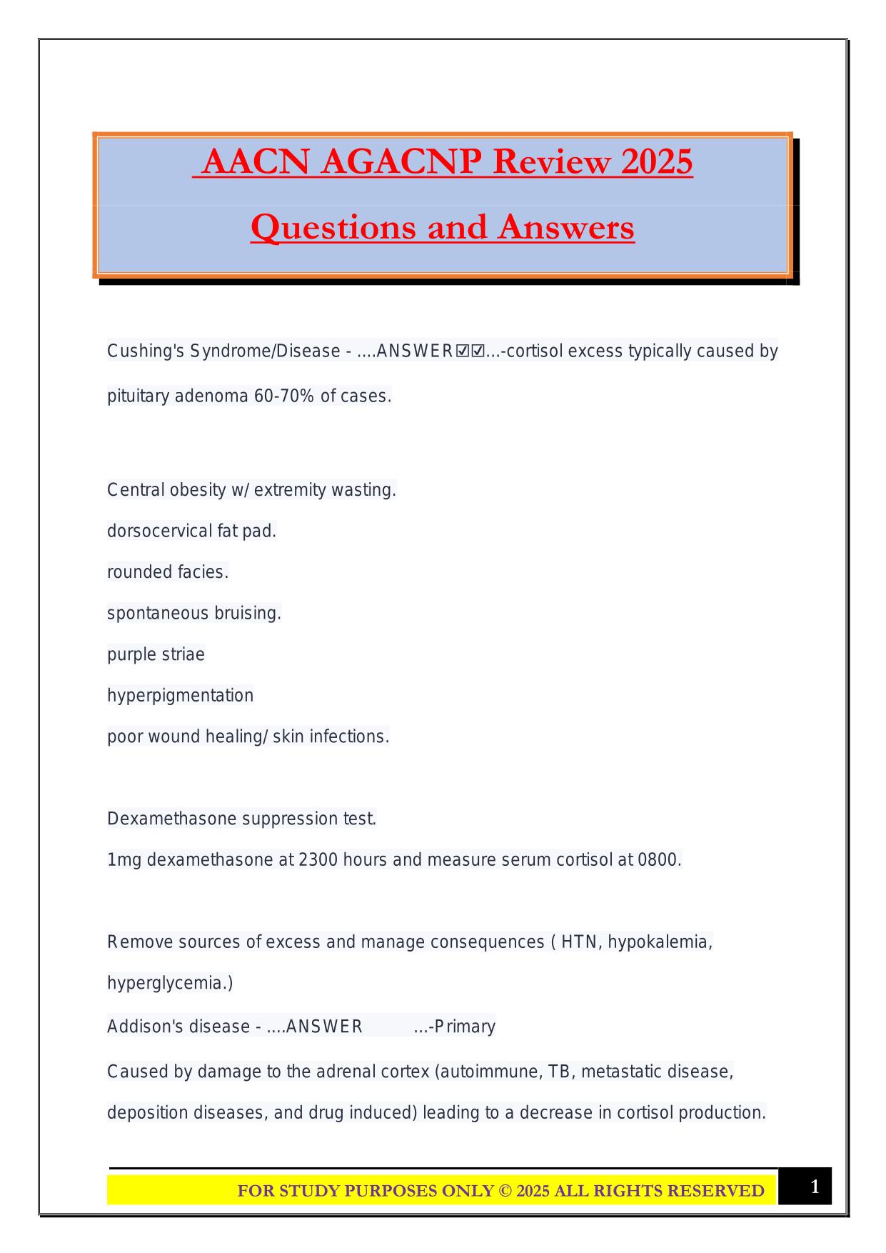 AACN AGACNP Review 2025 Questions and Answers