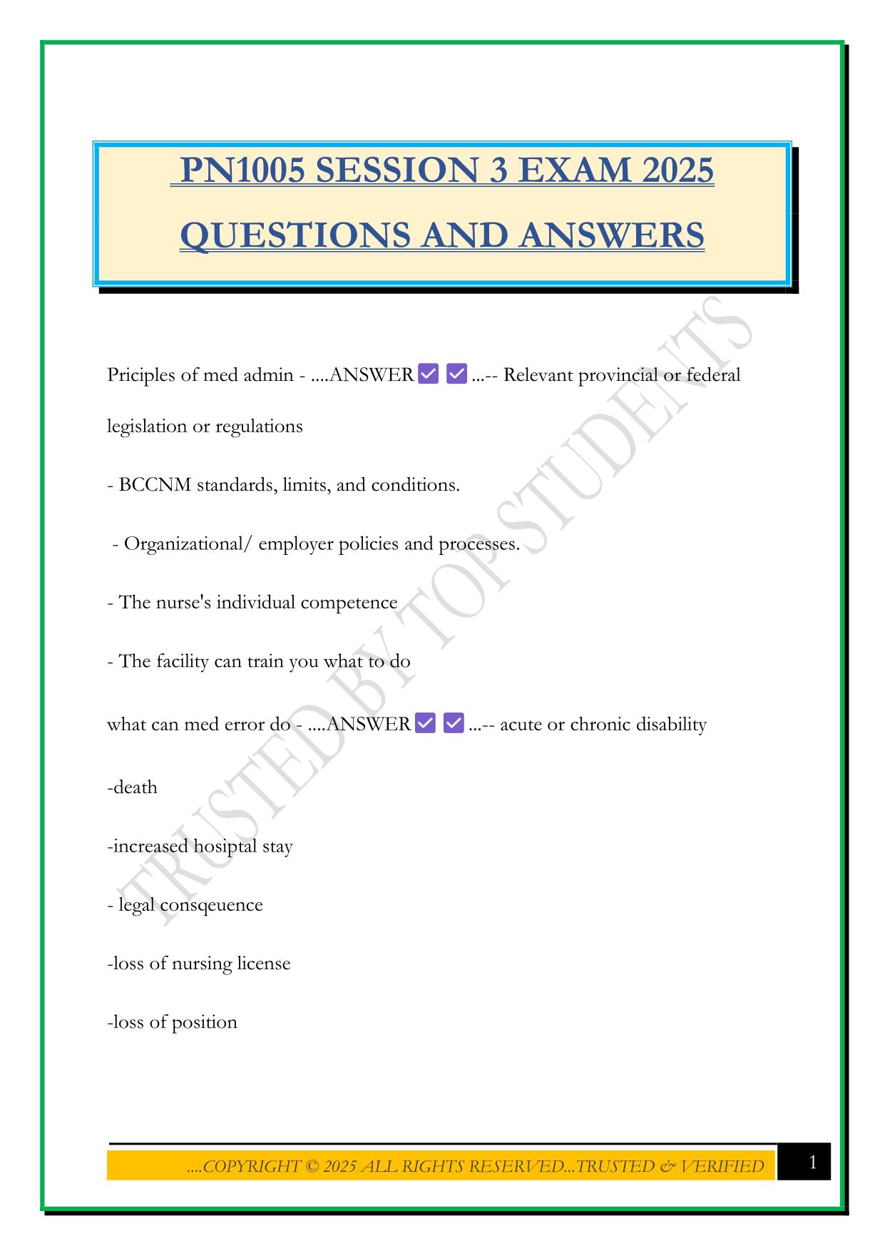 PN1005 SESSION 3 EXAM 2025 QUESTIONS AND ANSWERS