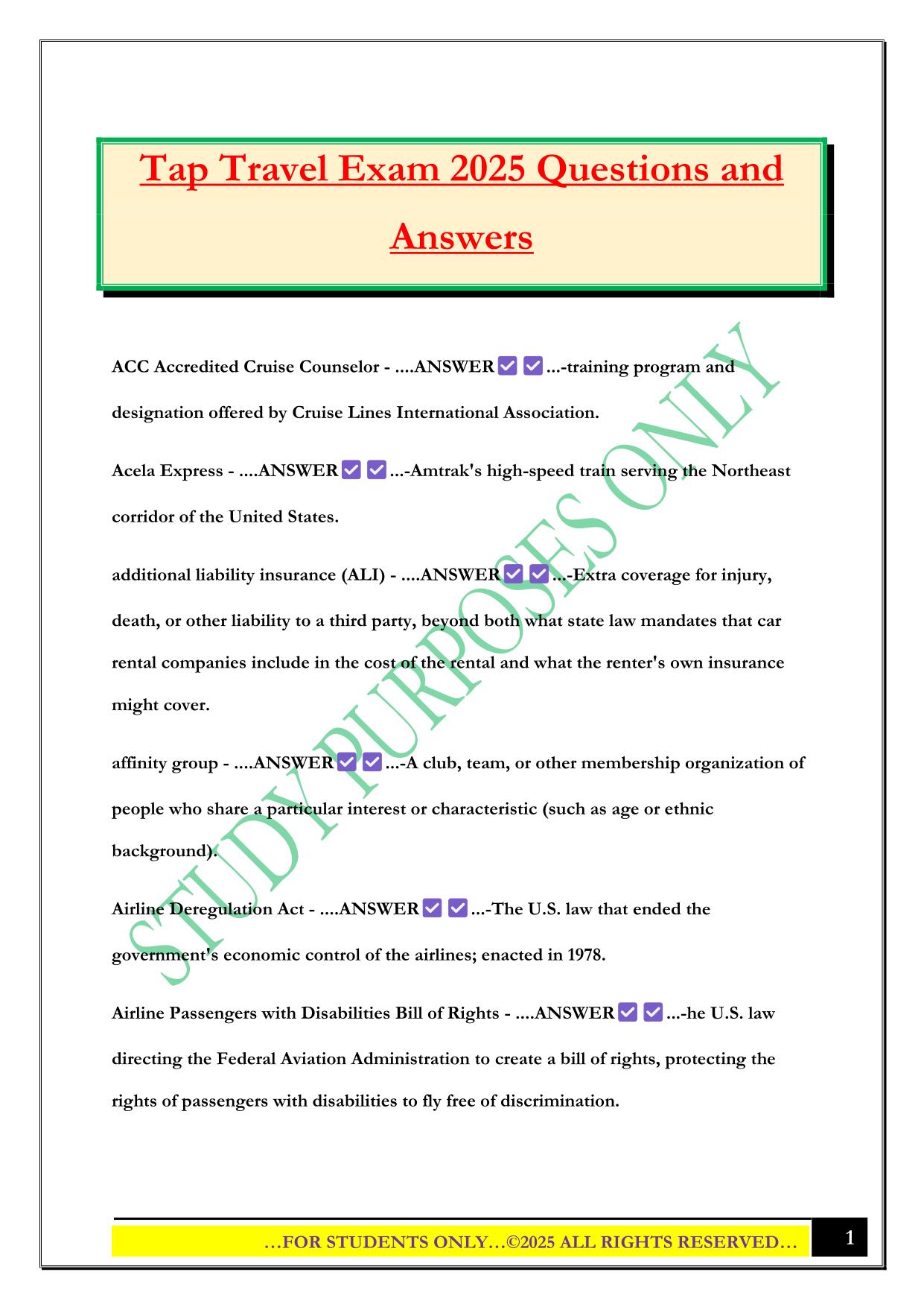 Tap Travel Exam 2025 Questions and Answers