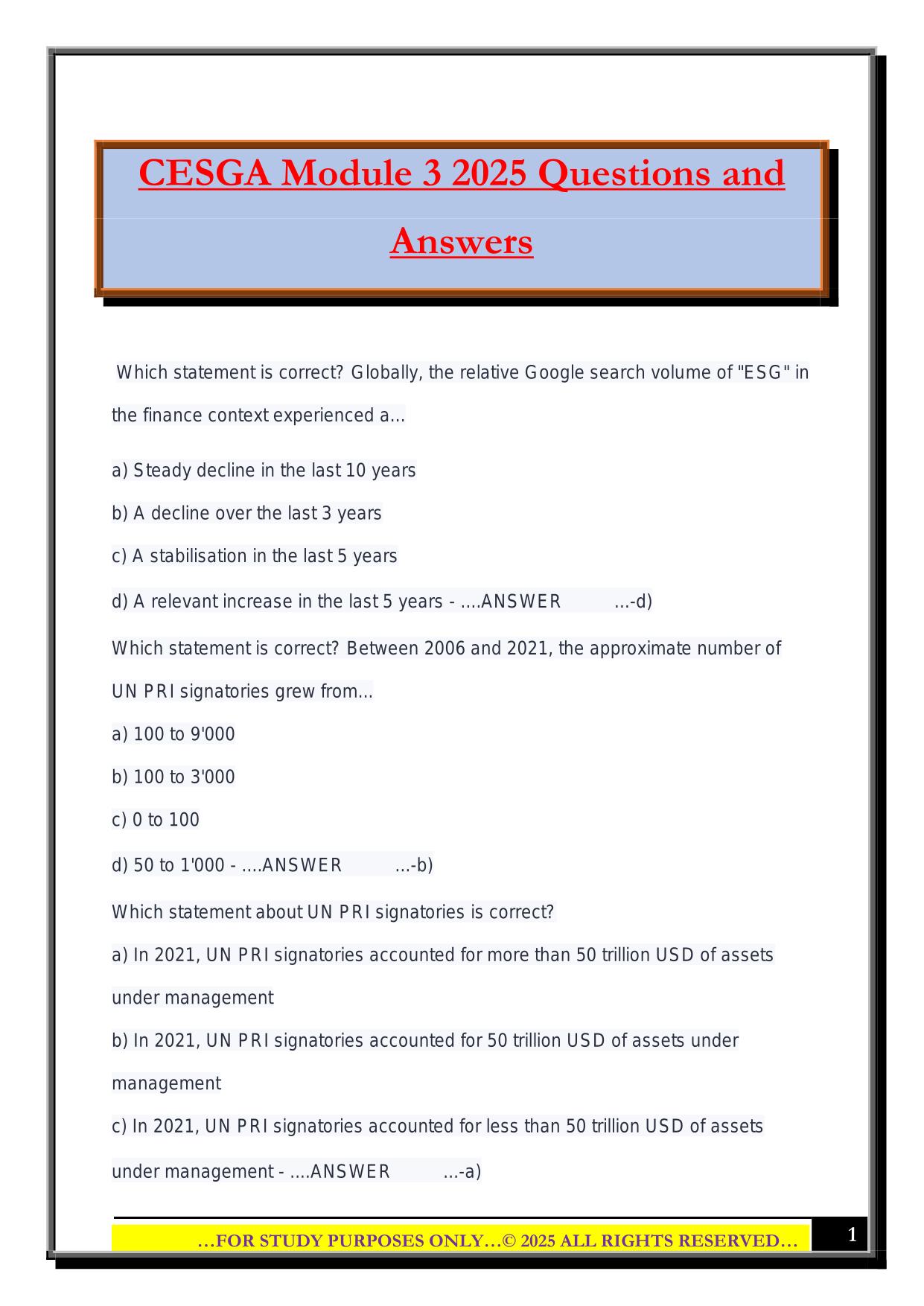 CESGA Module 3 2025 Questions and Answers