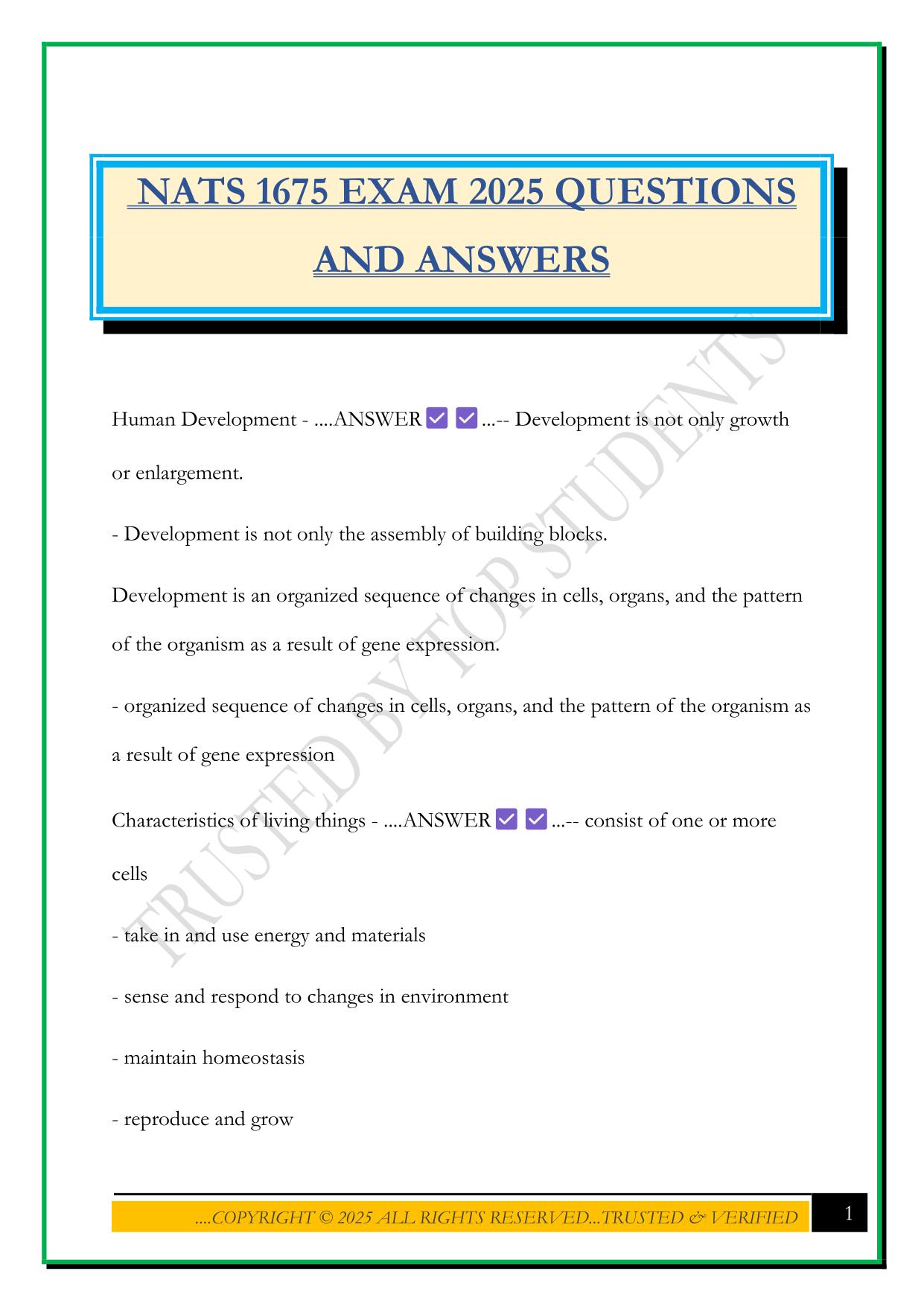 NATS 1675 EXAM 2025 QUESTIONS AND ANSWERS
