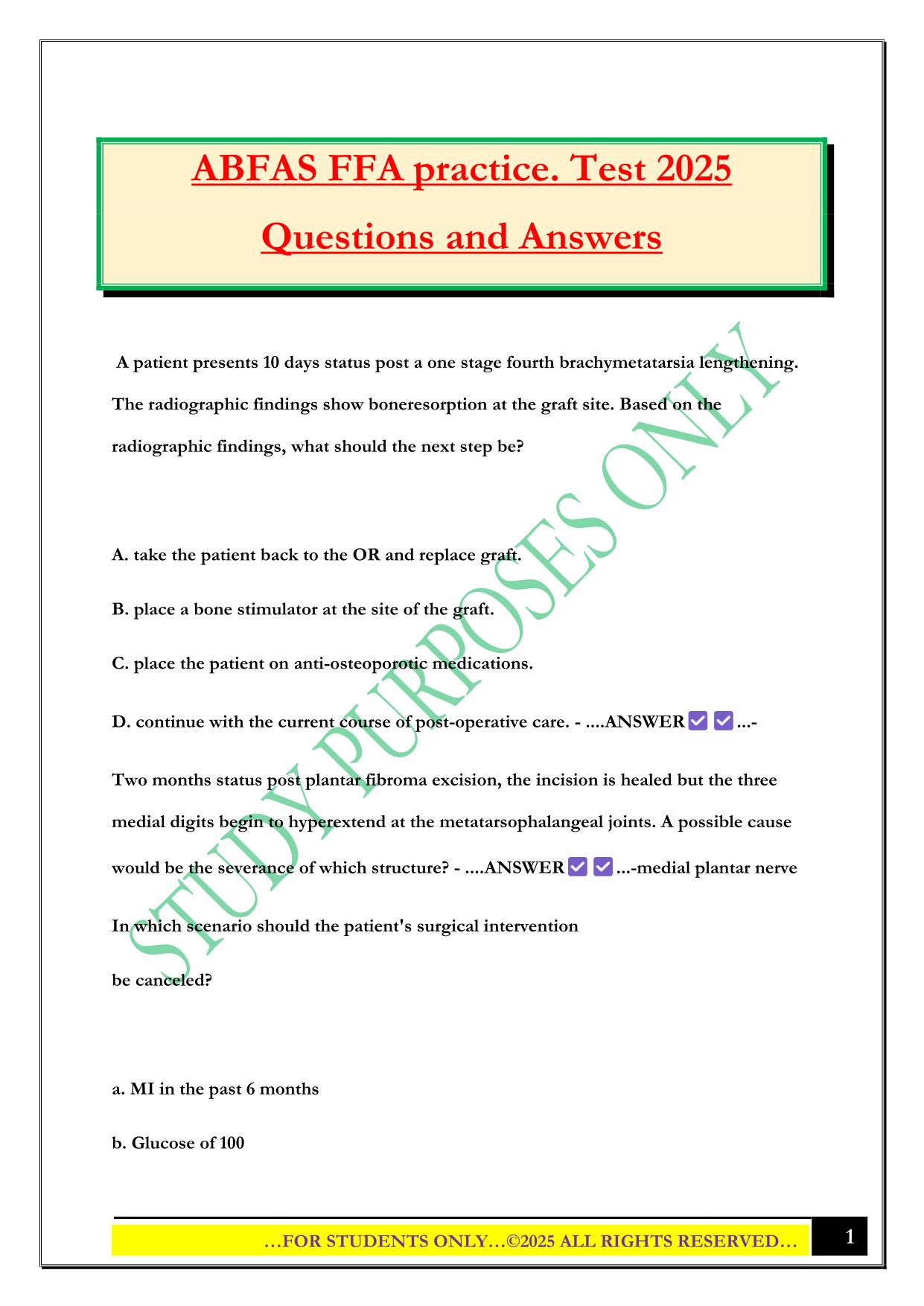 ABFAS FFA practice. Test 2025 Questions and Answers