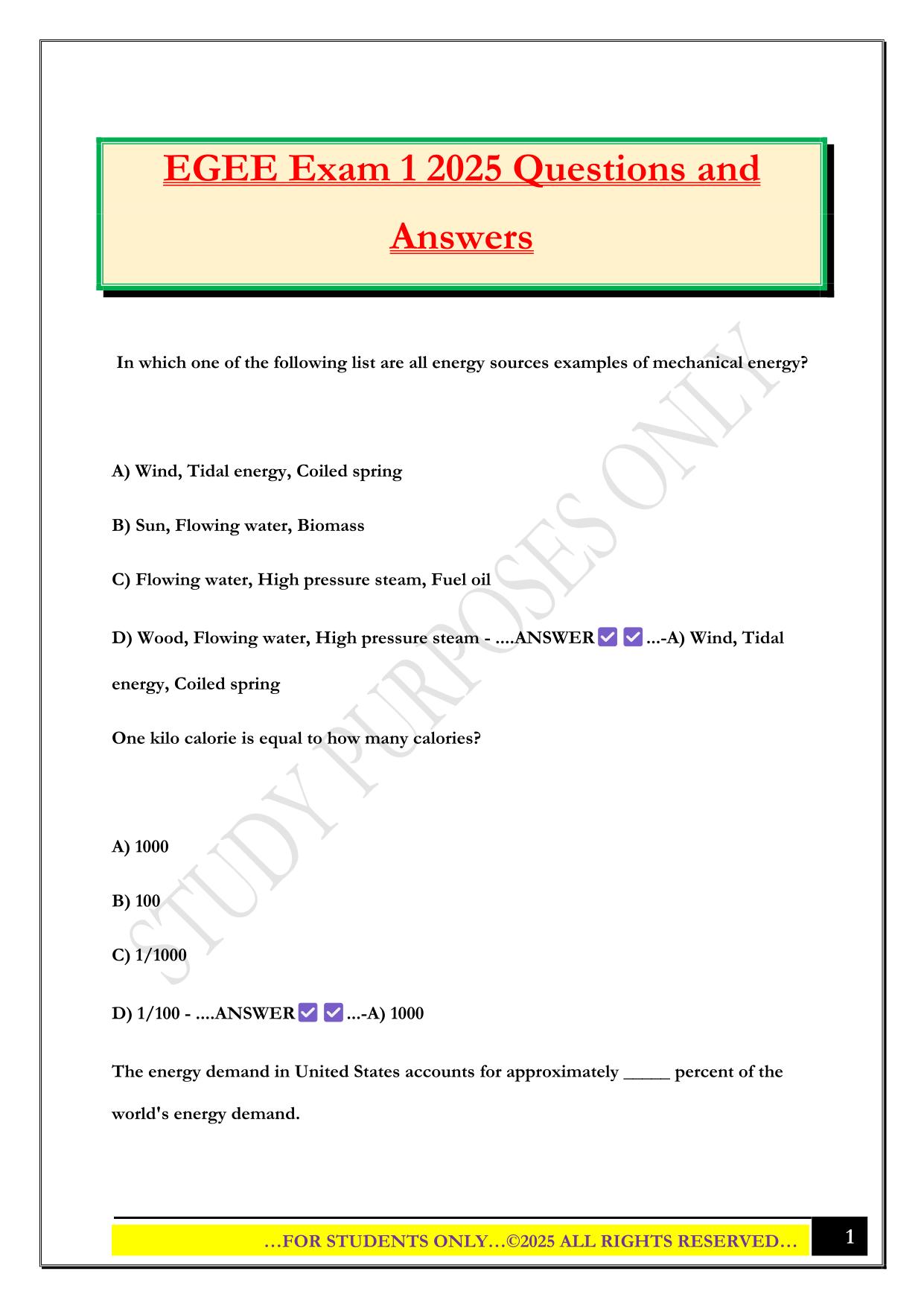 EGEE Exam 1 2025 Questions and Answers