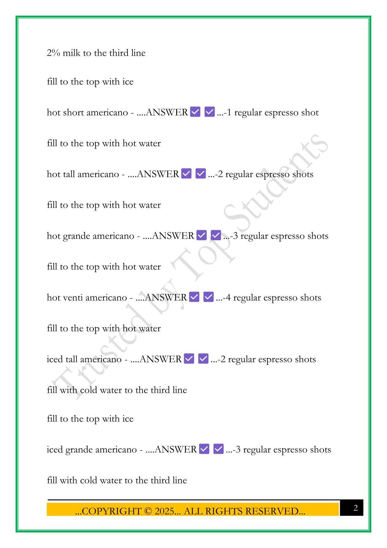 STARBUCKS BARISTA TRAINING: ESPRESSO BAR EXAM 2025 QUESTIONS AND ANSWERS