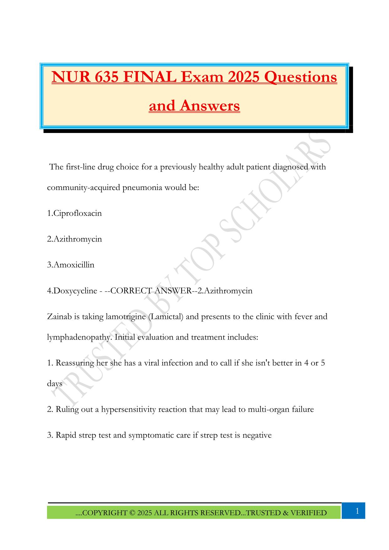 NUR 635 FINAL Exam 2025 Questions and Answers
