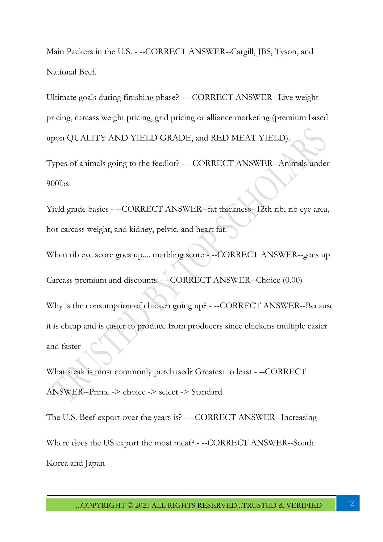 ANSC 4405: Feedlot Exam 3 2025 Questions and Answers