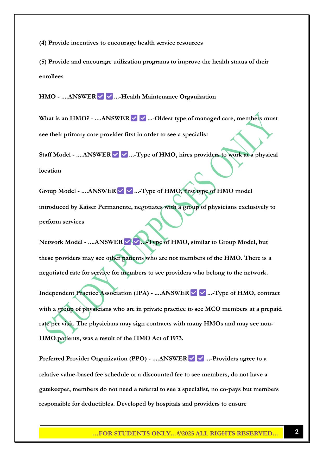Basics of the U.S. Health Care System Chapter 9 Spring 2025 Exam Questions and Answers