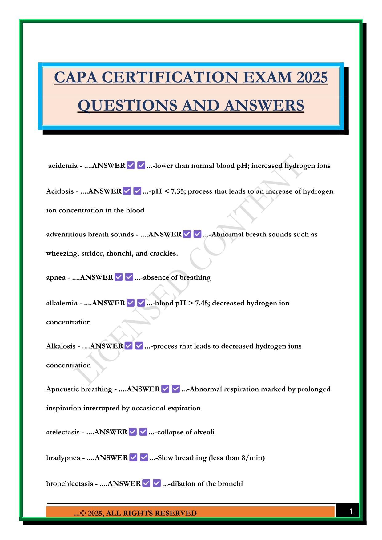 CAPA CERTIFICATION EXAM 2025 QUESTIONS AND ANSWERS