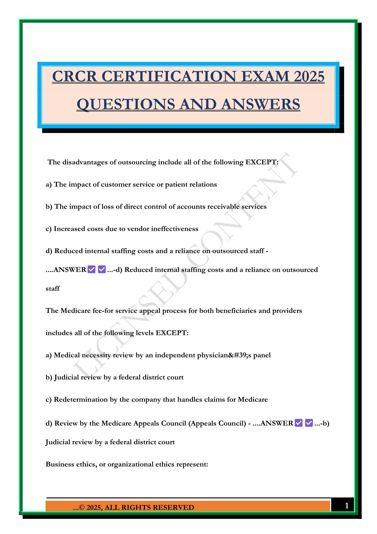 CRCR CERTIFICATION EXAM 2025 QUESTIONS AND ANSWERS