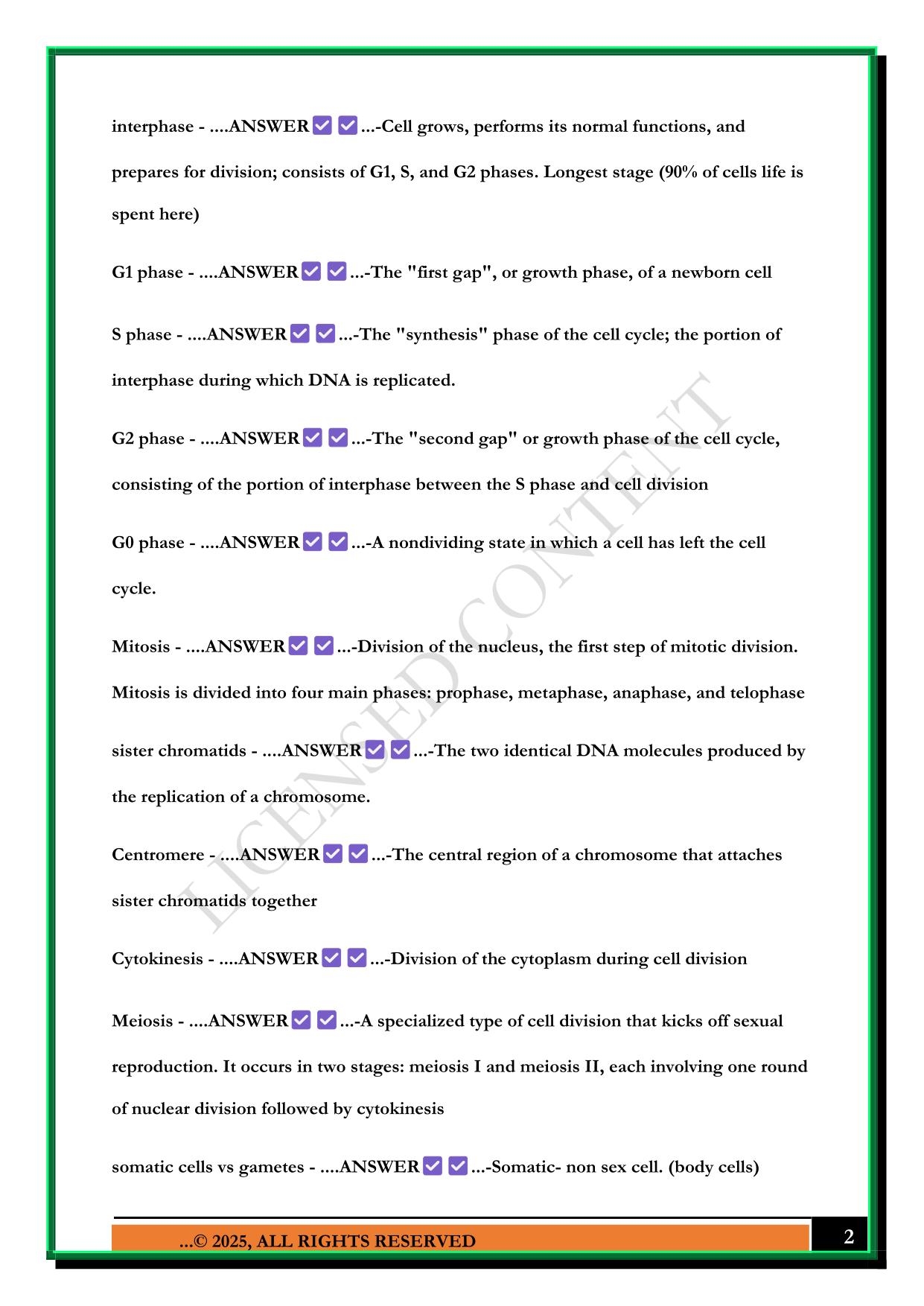 BIO 100 EXAM 2 2025 QUESTIONS AND ANSWERS