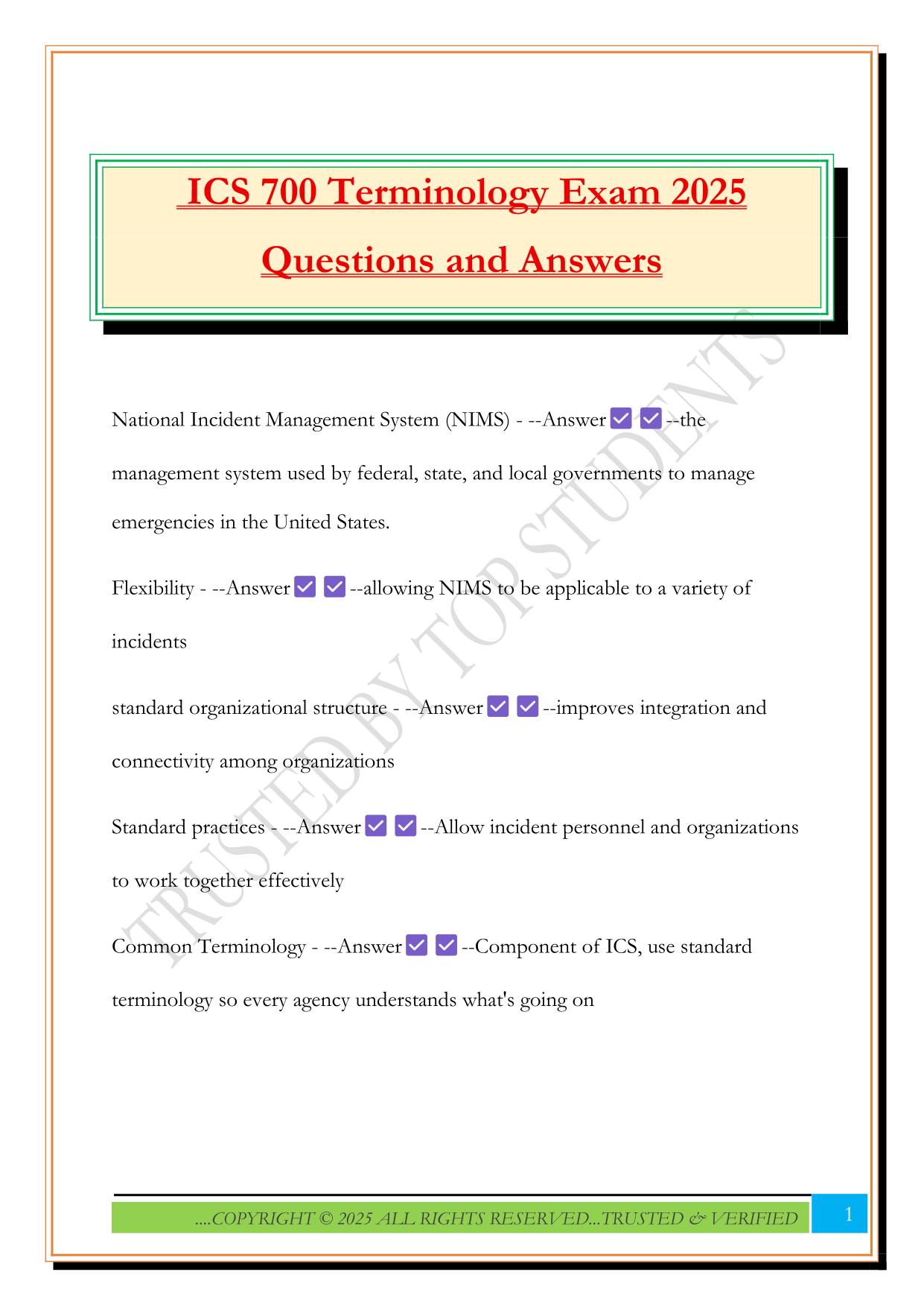 ICS 700 Terminology Exam 2025 Questions and Answers