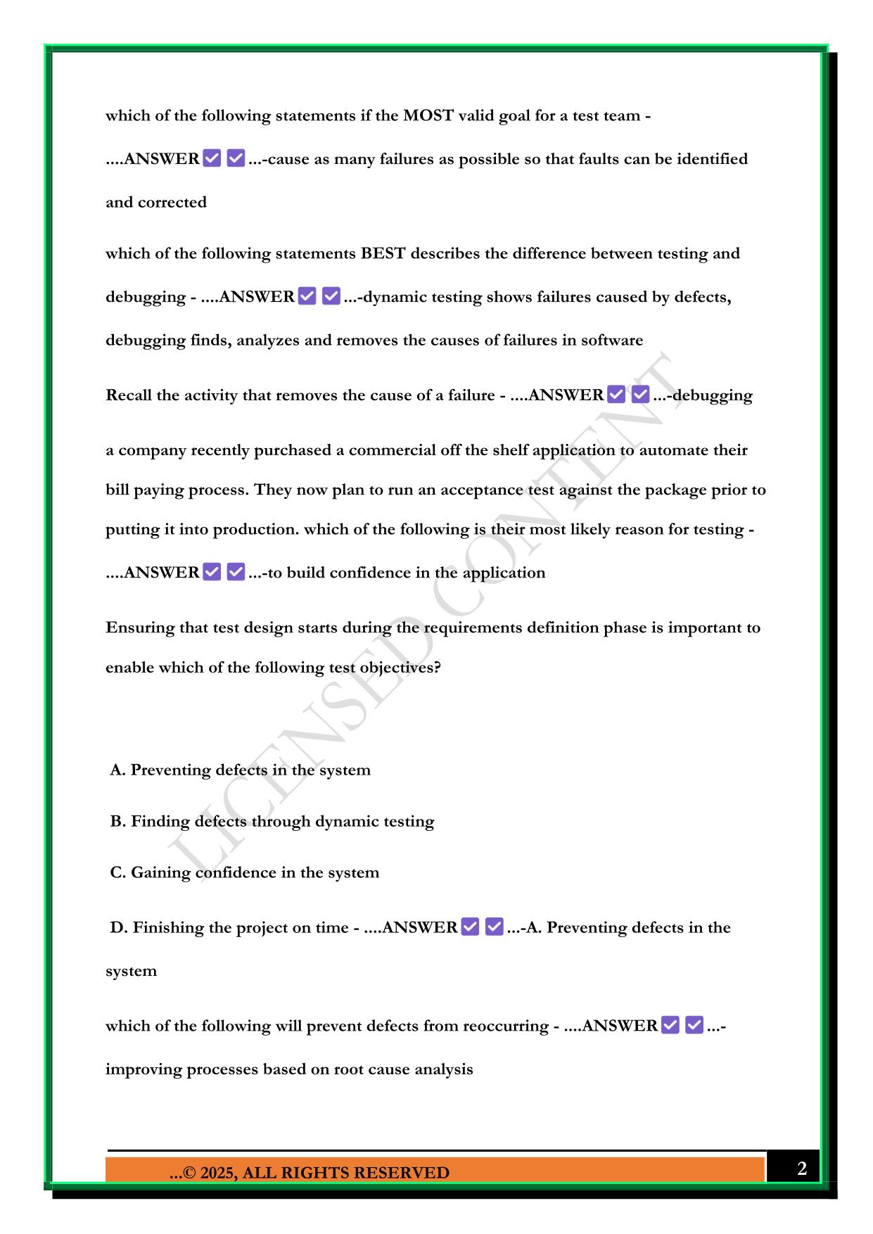 ISTQB FOUNDATION LEVEL STUDY MATERIAL EXAM 2025 QUESTIONS AND ANSWERS