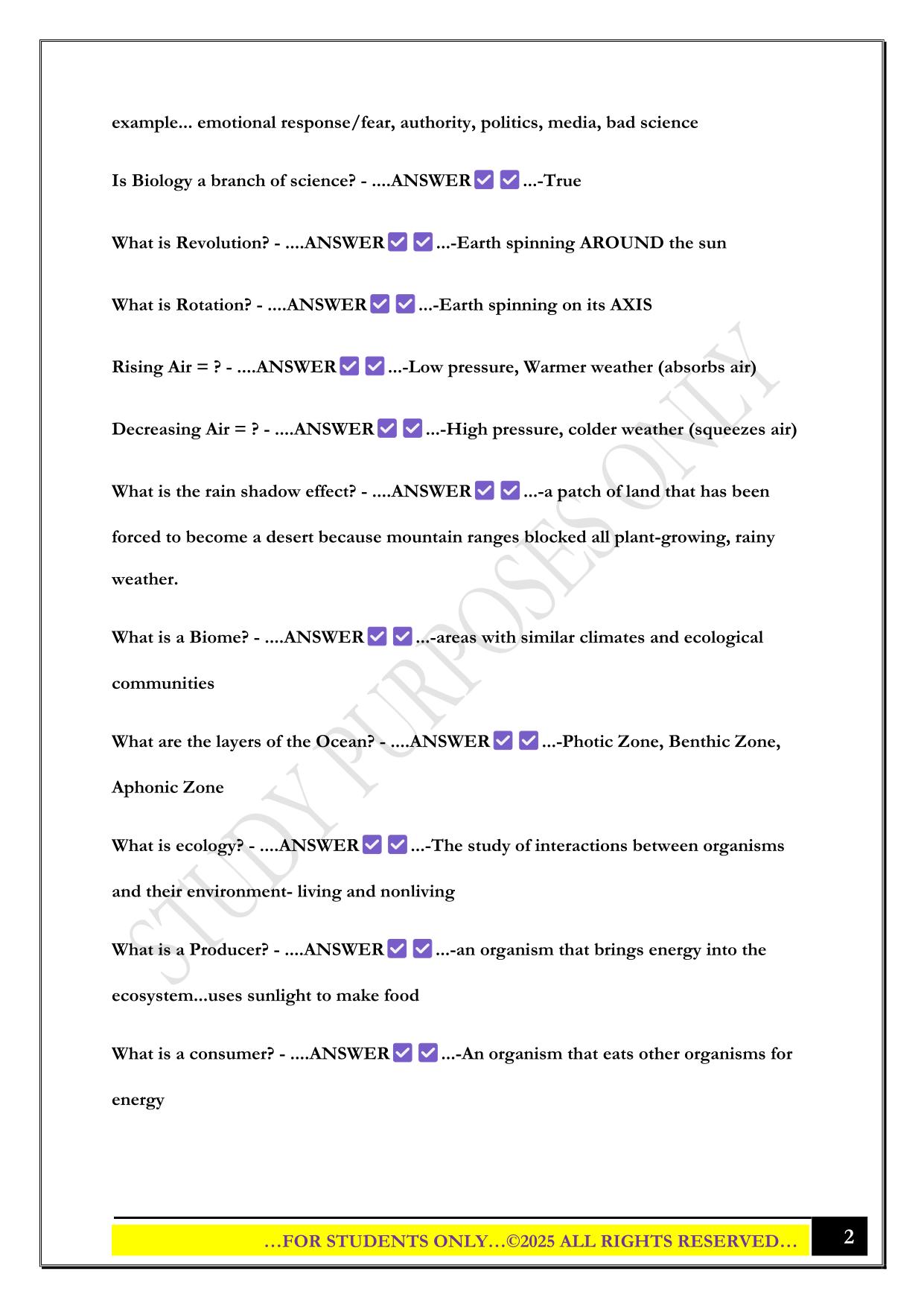 BIO 100 Chapter 1 Exam 2025 Questions and Answers