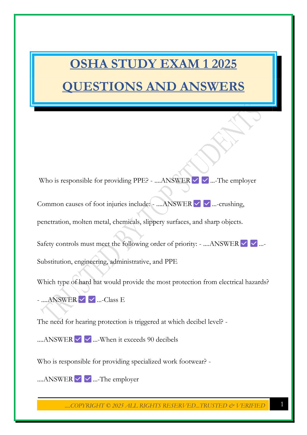 OSHA STUDY EXAM 1 2025 QUESTIONS AND ANSWERS